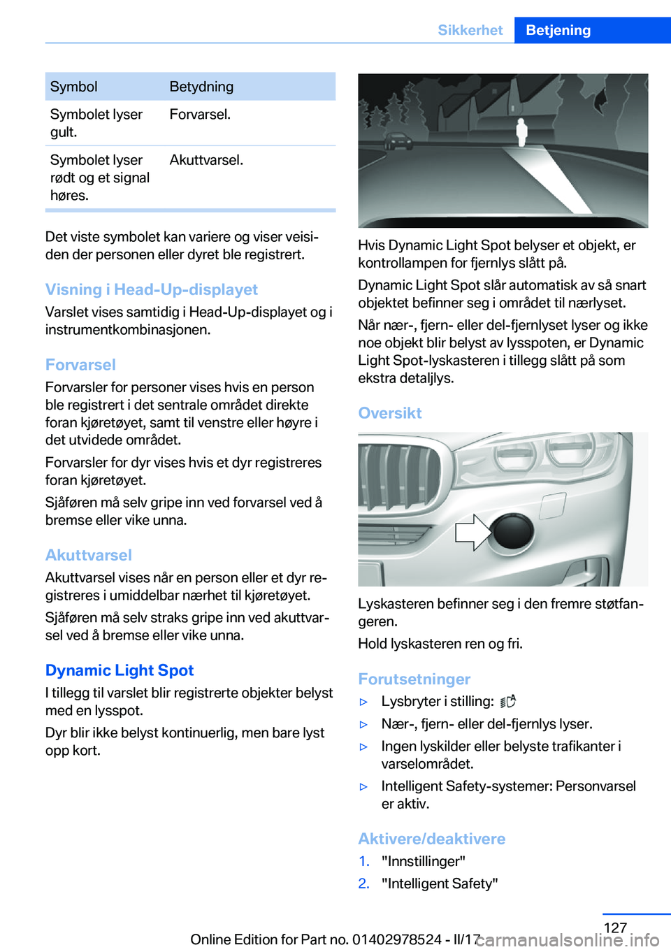 BMW X6 M 2017  InstruksjonsbØker (in Norwegian) �S�y�m�b�o�l�B�e�t�y�d�n�i�n�g�S�y�m�b�o�l�e�t� �l�y�s�e�r
�g�u�l�t�.�F�o�r�v�a�r�s�e�l�.�S�y�m�b�o�l�e�t� �l�y�s�e�r
�r�