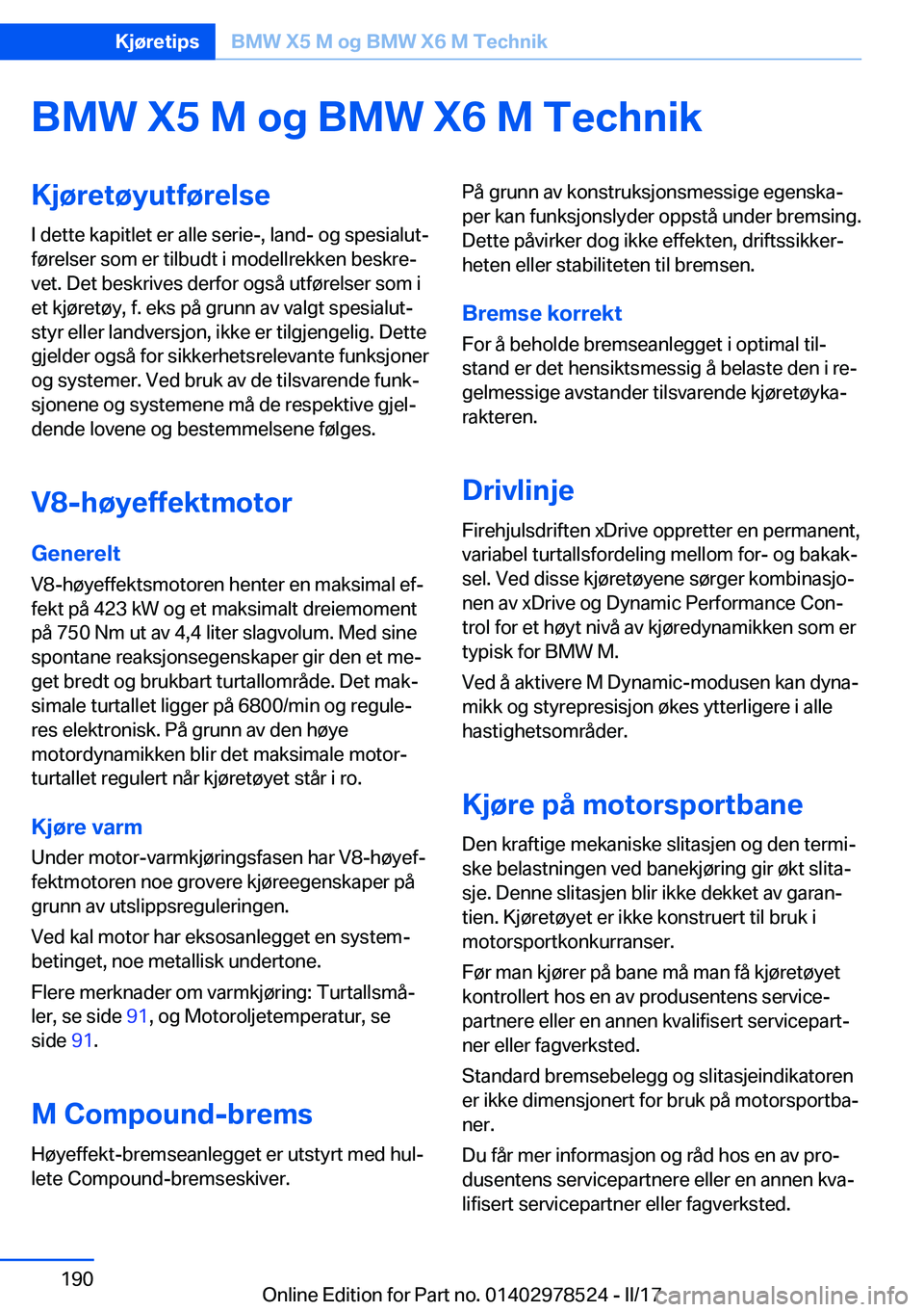 BMW X6 M 2017  InstruksjonsbØker (in Norwegian) �B�M�W��X�5��M��o�g��B�M�W��X�6��M��T�e�c�h�n�i�k�K�j�