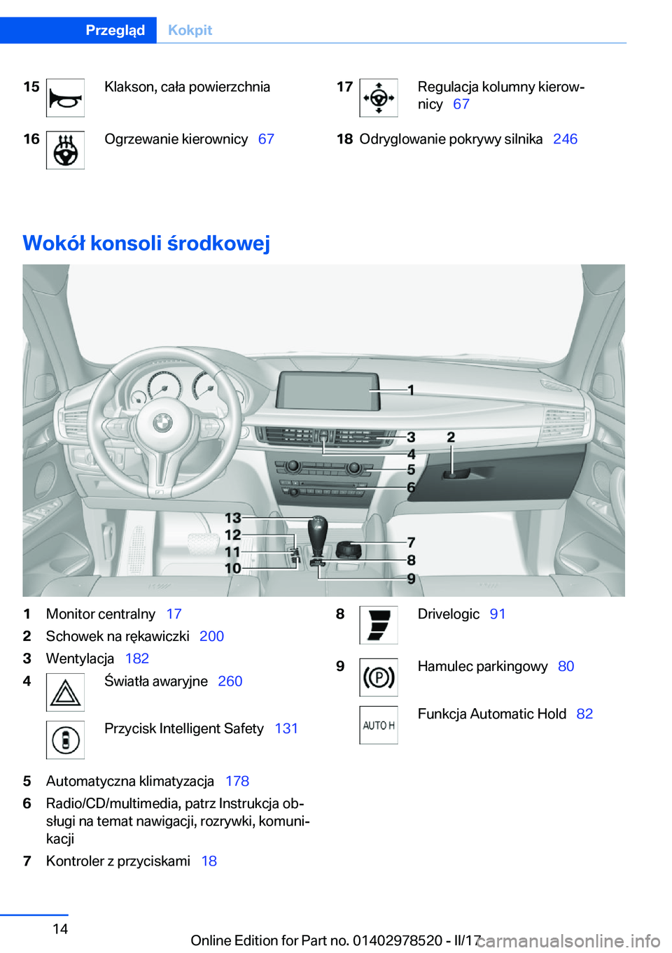 BMW X6 M 2017  Instrukcja obsługi (in Polish) �1�5�K�l�a�k�s�o�n�,� �c�a�ł�a� �p�o�w�i�e�r�z�c�h�n�i�a�1�6�O�g�r�z�e�w�a�n�i�e� �k�i�e�r�o�w�n�i�c�y\_�6�7�1�7�R�e�g�u�l�a�c�j�a� �k�o�l�u�m�n�y� �k�i�e�r�o�wj
�n�i�c�y\_ �6�7�1�8�O�d�r�y�g�l�