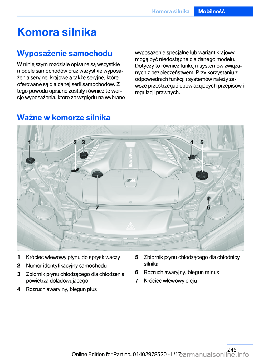BMW X6 M 2017  Instrukcja obsługi (in Polish) �K�o�m�o�r�a��s�i�l�n�i�k�a�W�y�p�o�s�a9�e�n�i�e��s�a�m�o�c�h�o�d�u
�W� �n�i�n�i�e�j�s�z�y�m� �r�o�z�d�z�i�a�l�e� �o�p�i�s�a�n�e� �s�