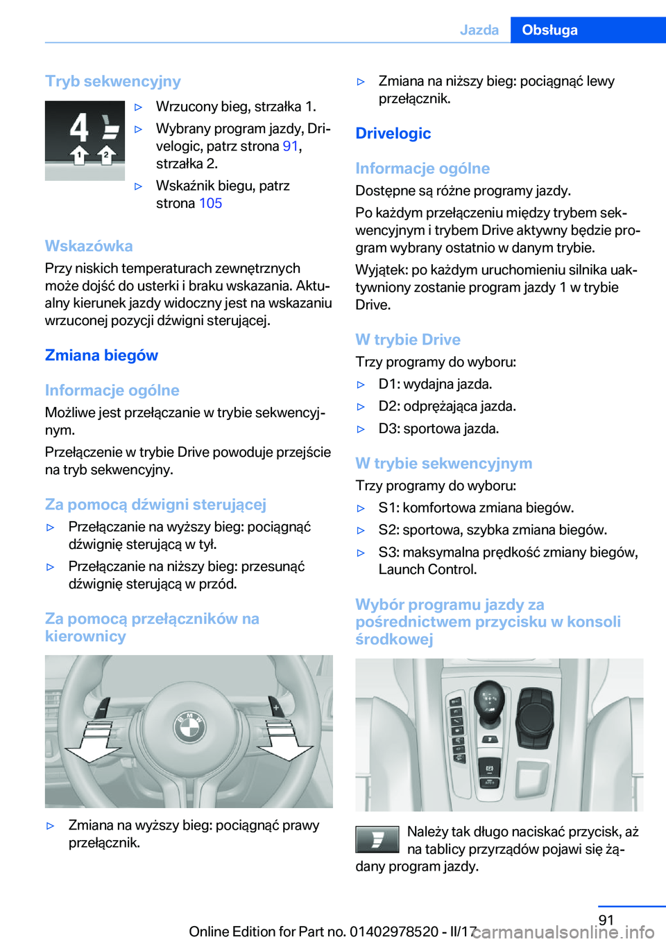 BMW X6 M 2017  Instrukcja obsługi (in Polish) �T�r�y�b��s�e�k�w�e�n�c�y�j�n�y'y�W�r�z�u�c�o�n�y� �b�i�e�g�,� �s�t�r�z�a�ł�k�a� �1�.'y�W�y�b�r�a�n�y� �p�r�o�g�r�a�m� �j�a�z�d�y�,� �D�r�ij
�v�e�l�o�g�i�c�,� �p�a�t�r�z� �s�t�r�o�n�a�  �9�
