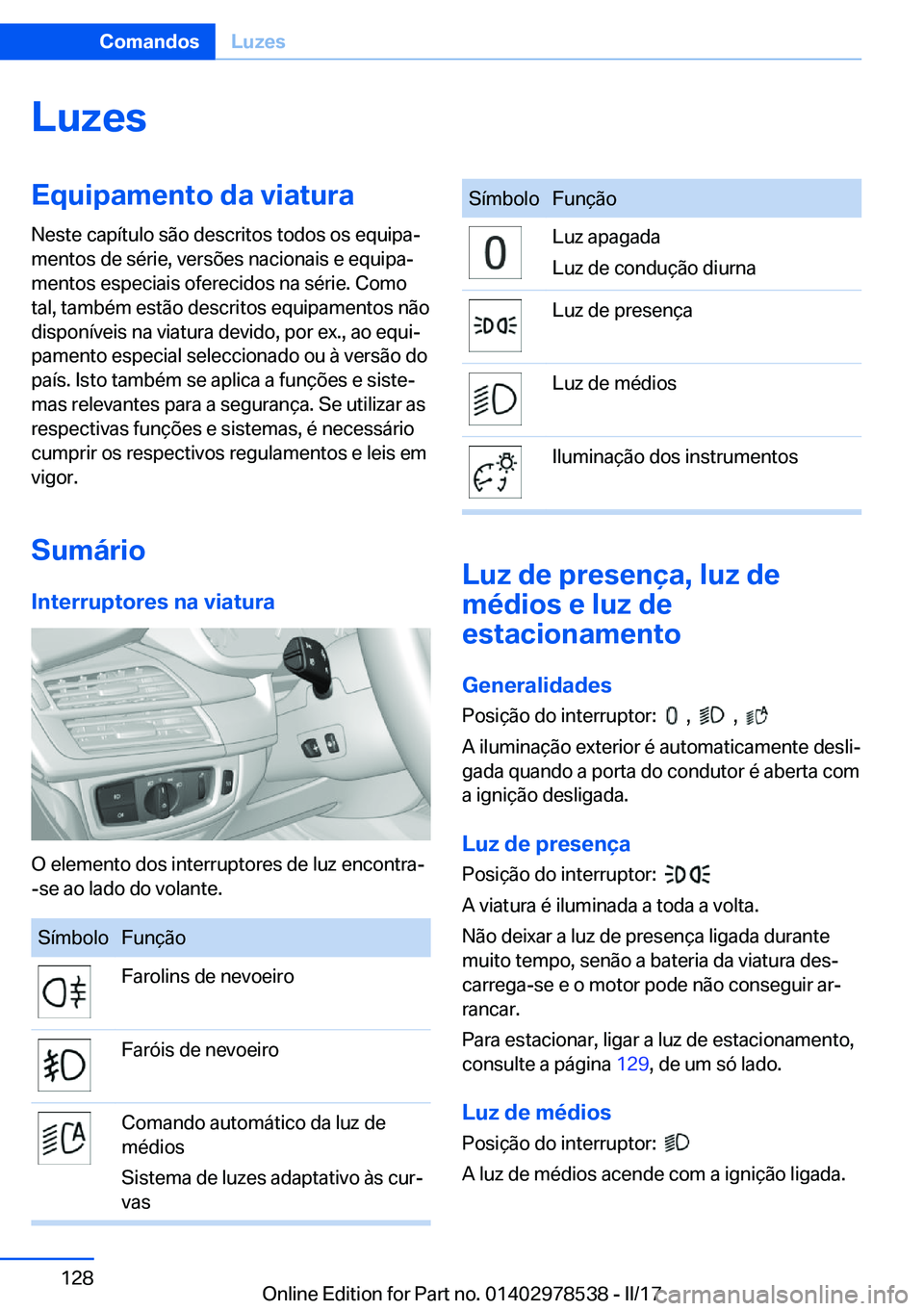 BMW X6 M 2017  Manual do condutor (in Portuguese) �L�u�z�e�s�E�q�u�i�p�a�m�e�n�t�o��d�a��v�i�a�t�u�r�a
�N�e�s�t�e� �c�a�p�