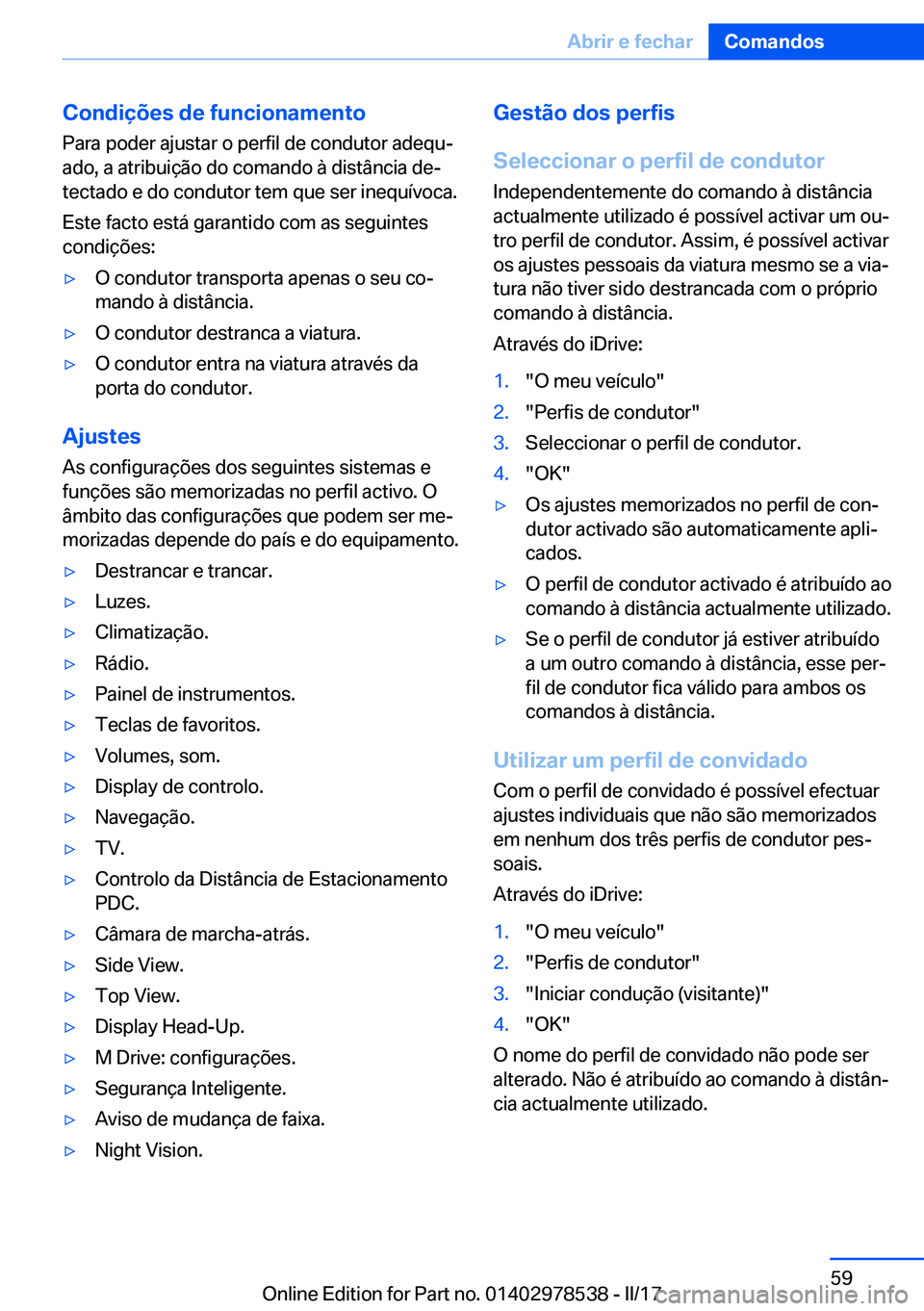 BMW X6 M 2017  Manual do condutor (in Portuguese) �C�o�n�d�i�