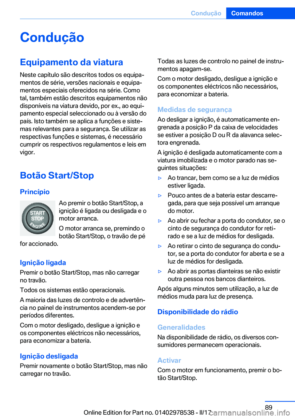 BMW X6 M 2017  Manual do condutor (in Portuguese) �C�o�n�d�u�