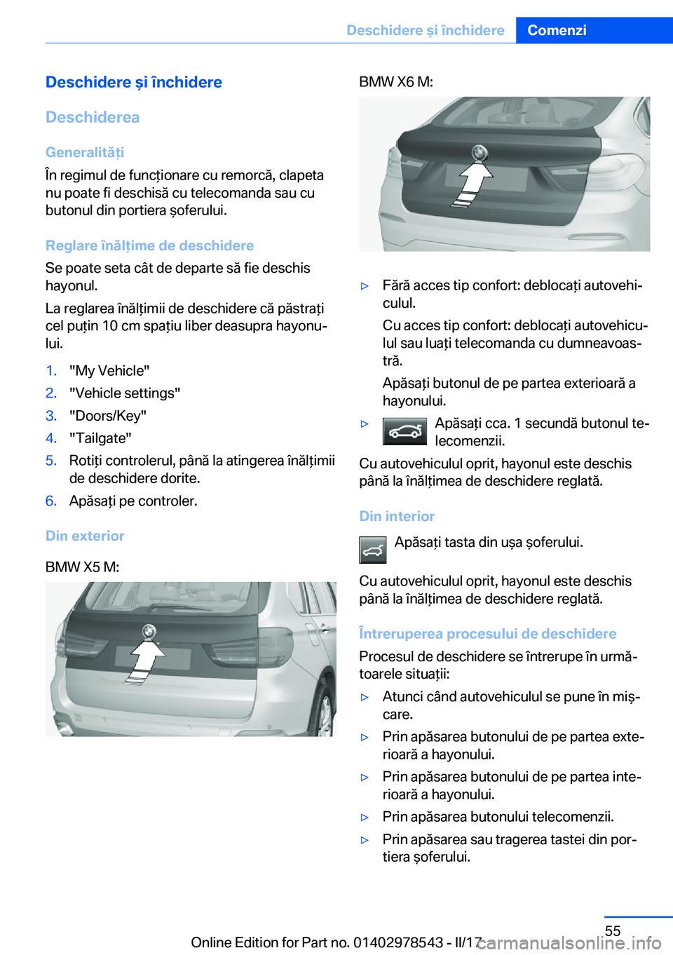 BMW X6 M 2017  Ghiduri De Utilizare (in Romanian) �D�e�s�c�h�i�d�e�r�e��i��
