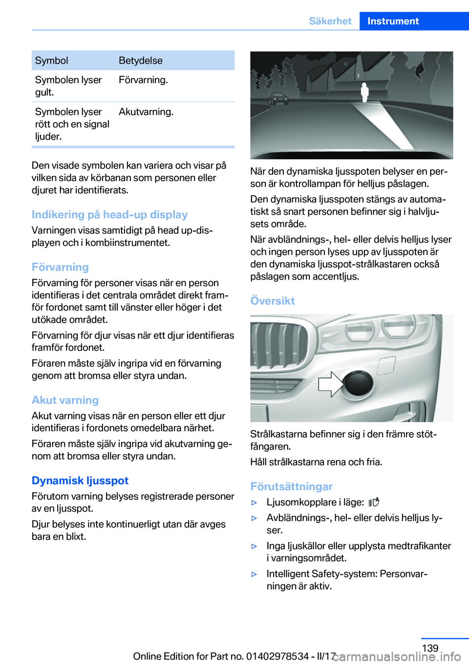 BMW X6 M 2017  InstruktionsbÖcker (in Swedish) �S�y�m�b�o�l�B�e�t�y�d�e�l�s�e�S�y�m�b�o�l�e�n� �l�y�s�e�r
�g�u�l�t�.�F�ö�r�v�a�r�n�i�n�g�.�S�y�m�b�o�l�e�n� �l�y�s�e�r
�r�ö�t�t� �o�c�h� �e�n� �s�i�g�n�a�l
�l�j�u�d�e�r�.�A�k�u�t�v�a�r�n�i�n�g�.
�D