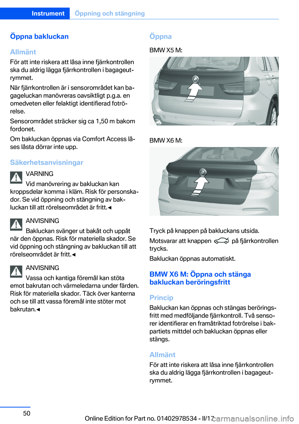 BMW X6 M 2017  InstruktionsbÖcker (in Swedish) �