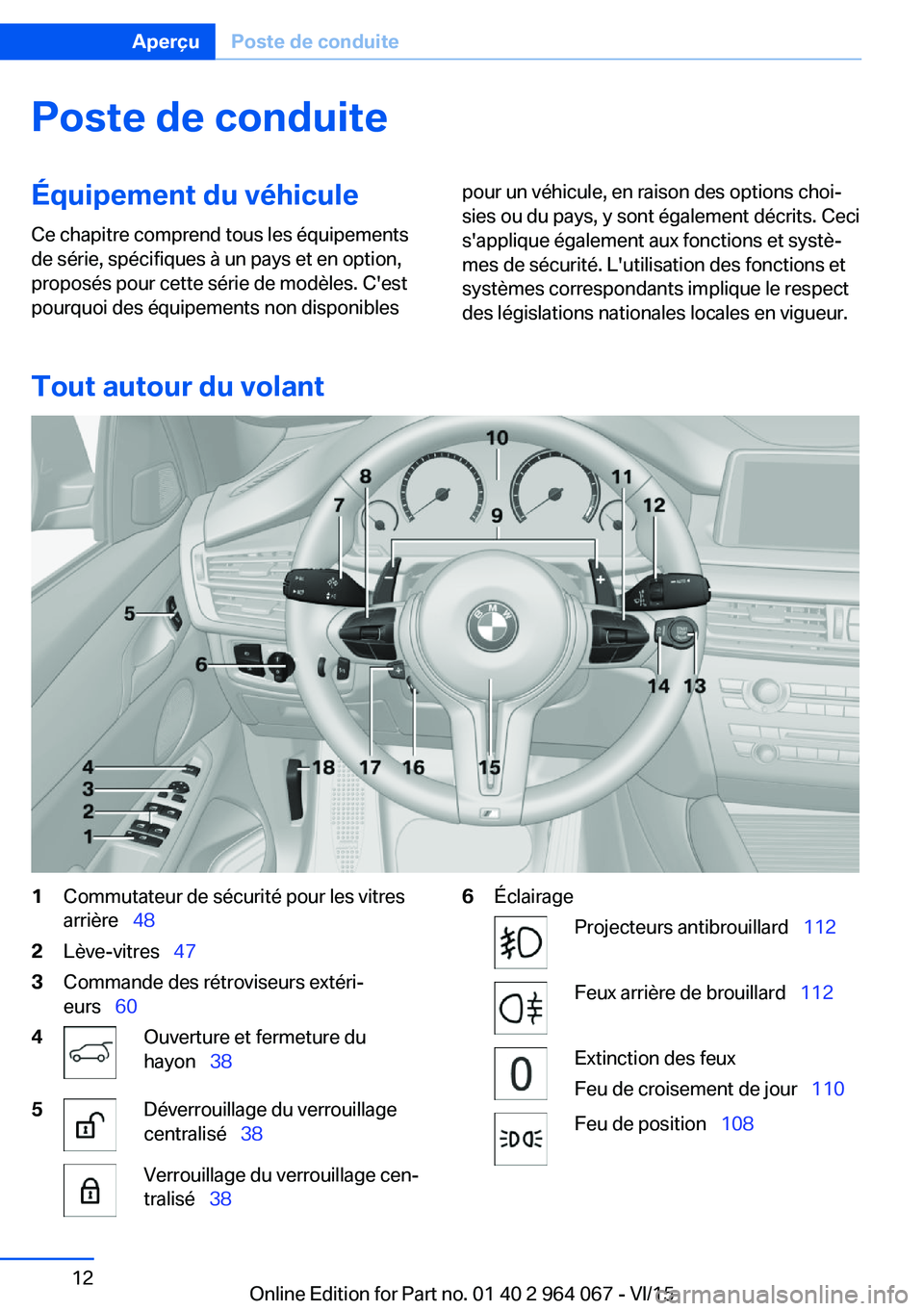 BMW X6 M 2016 Notices Demploi (in French) Poste de conduiteÉquipement du véhicule
Ce chapitre comprend tous les équipements
de série, spécifiques à un pays et en option,
proposés pour cette série de modèles. C'est
pourquoi des é BMW X6 M 2016 Notices Demploi (in French) Poste de conduiteÉquipement du véhicule
Ce chapitre comprend tous les équipements
de série, spécifiques à un pays et en option,
proposés pour cette série de modèles. C'est
pourquoi des é