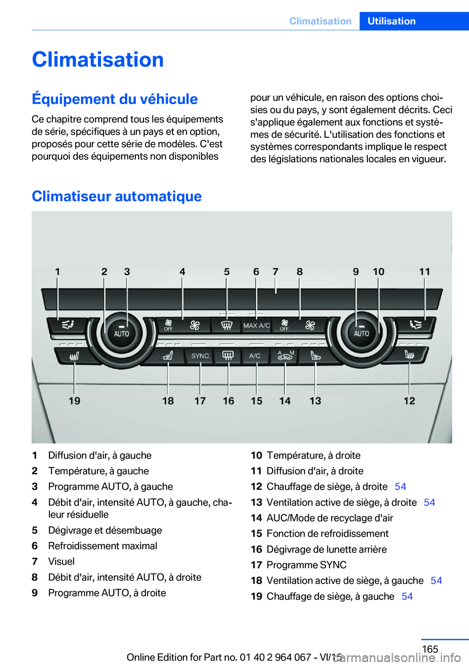 BMW X6 M 2016 Notices Demploi (in French) ClimatisationÉquipement du véhicule
Ce chapitre comprend tous les équipements
de série, spécifiques à un pays et en option,
proposés pour cette série de modèles. C'est
pourquoi des équip BMW X6 M 2016 Notices Demploi (in French) ClimatisationÉquipement du véhicule
Ce chapitre comprend tous les équipements
de série, spécifiques à un pays et en option,
proposés pour cette série de modèles. C'est
pourquoi des équip
