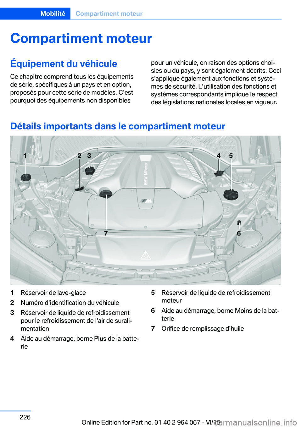 BMW X6 M 2016 Notices Demploi (in French) Compartiment moteurÉquipement du véhiculeCe chapitre comprend tous les équipements
de série, spécifiques à un pays et en option,
proposés pour cette série de modèles. C'est
pourquoi des BMW X6 M 2016 Notices Demploi (in French) Compartiment moteurÉquipement du véhiculeCe chapitre comprend tous les équipements
de série, spécifiques à un pays et en option,
proposés pour cette série de modèles. C'est
pourquoi des