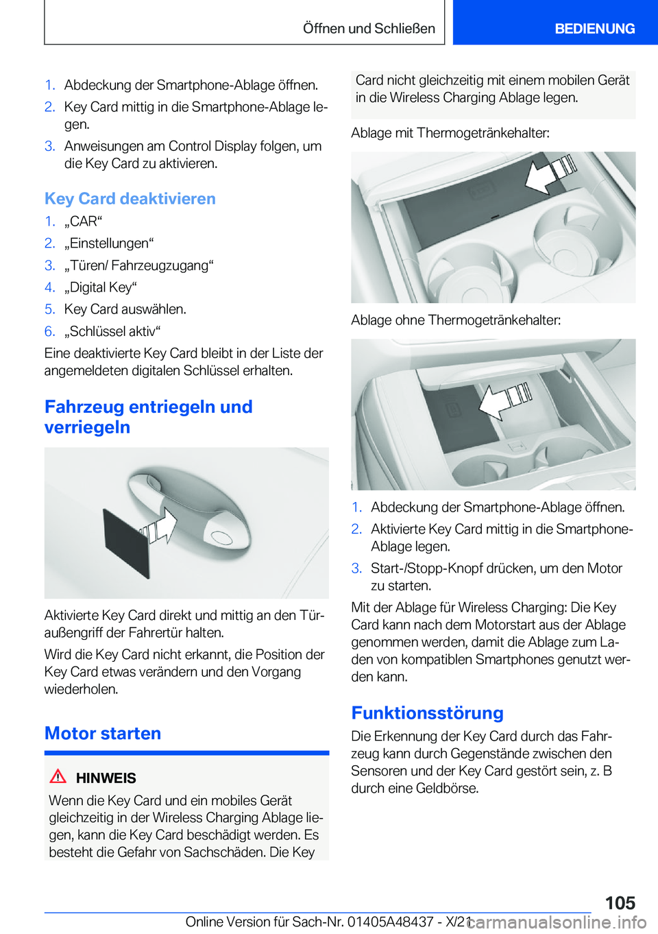 BMW X7 2022  Betriebsanleitungen (in German) �1�.�A�b�d�e�c�k�u�n�g��d�e�r��S�m�a�r�t�p�h�o�n�e�-�A�b�l�a�g�e��