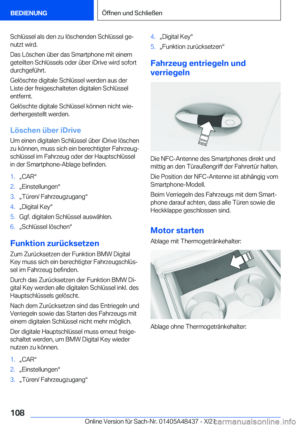 BMW X7 2022  Betriebsanleitungen (in German) �S�c�h�l�
