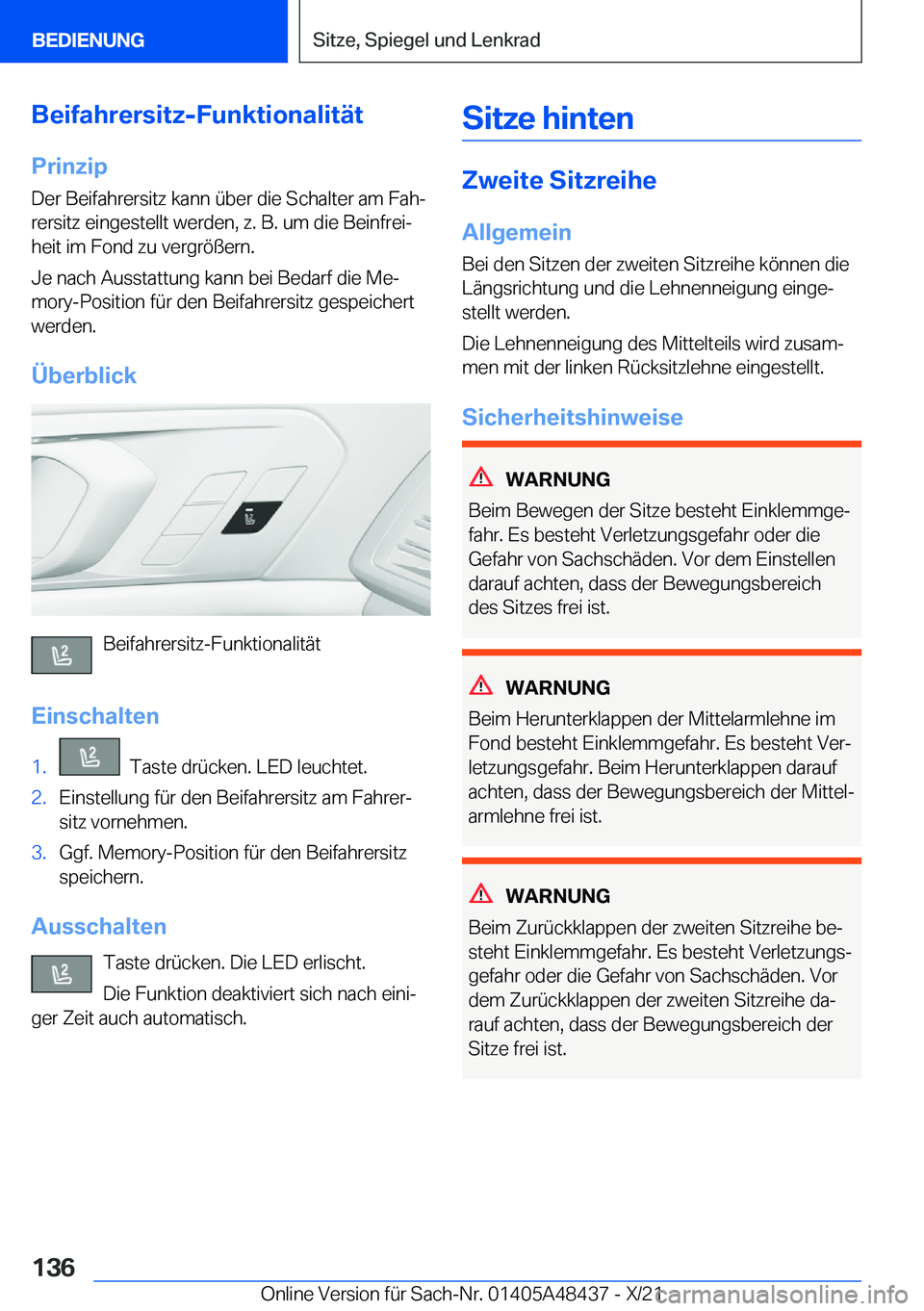BMW X7 2022  Betriebsanleitungen (in German) �B�e�i�f�a�h�r�e�r�s�i�t�z�-�F�u�n�k�t�i�o�n�a�l�i�t�