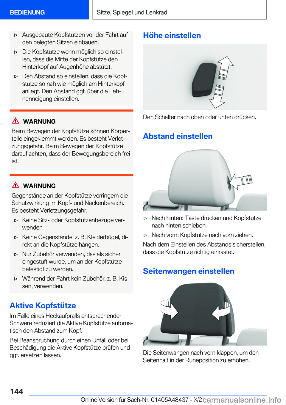 BMW X7 2022  Betriebsanleitungen (in German) x�A�u�s�g�e�b�a�u�t�e��K�o�p�f�s�t�