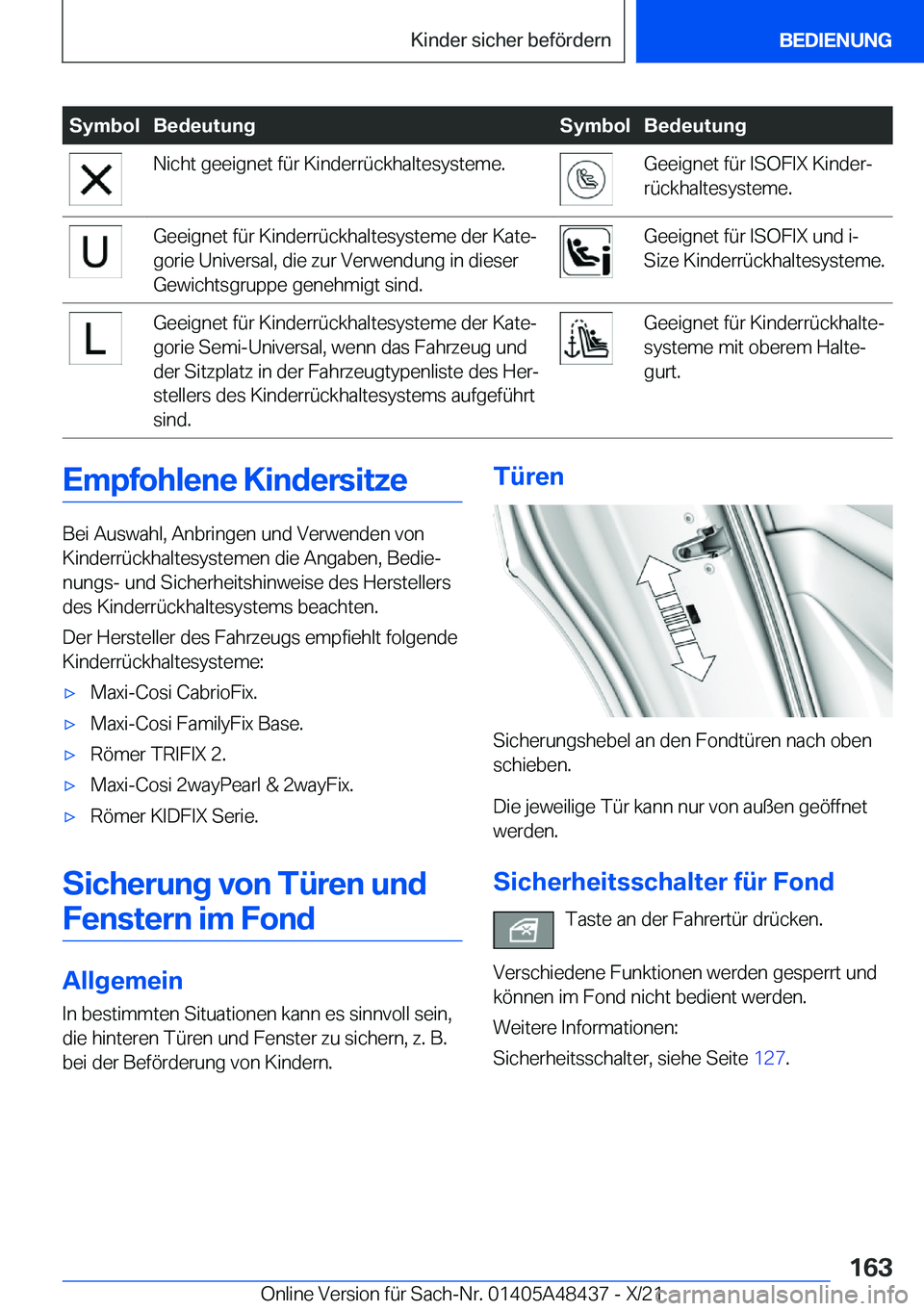 BMW X7 2022  Betriebsanleitungen (in German) �S�y�m�b�o�l�B�e�d�e�u�t�u�n�g�S�y�m�b�o�l�B�e�d�e�u�t�u�n�g�N�i�c�h�t��g�e�e�i�g�n�e�t��f�