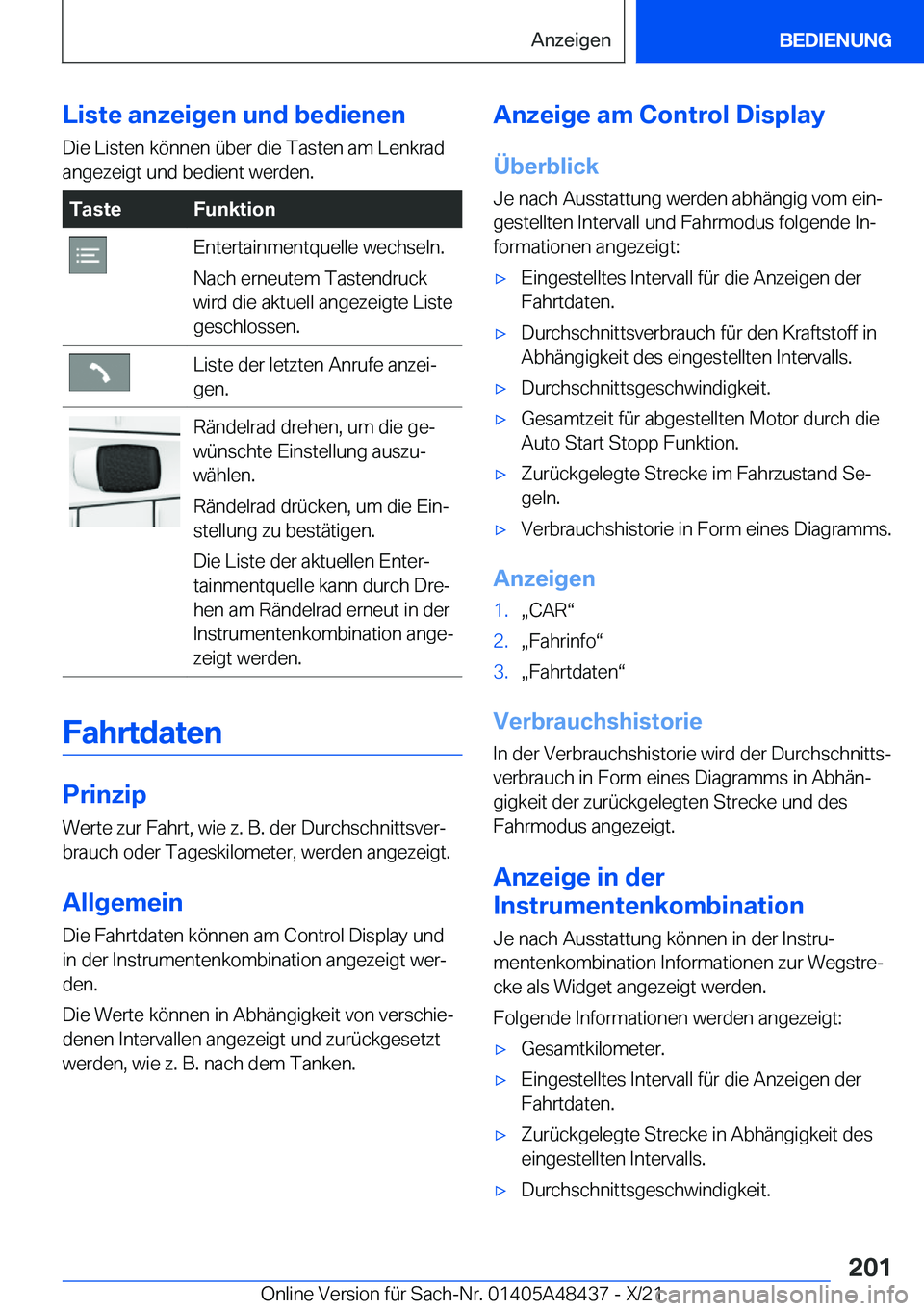 BMW X7 2022  Betriebsanleitungen (in German) �L�i�s�t�e��a�n�z�e�i�g�e�n��u�n�d��b�e�d�i�e�n�e�n
�D�i�e��L�i�s�t�e�n��k�