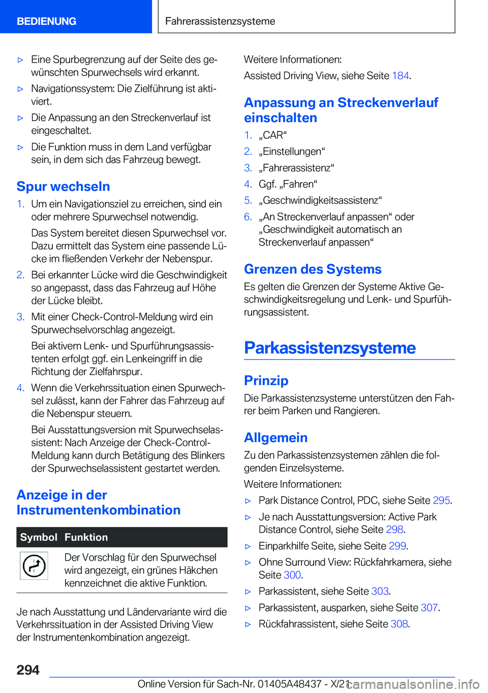 BMW X7 2022  Betriebsanleitungen (in German) x�E�i�n�e��S�p�u�r�b�e�g�r�e�n�z�u�n�g��a�u�f��d�e�r��S�e�i�t�e��d�e�s��g�ej�w�