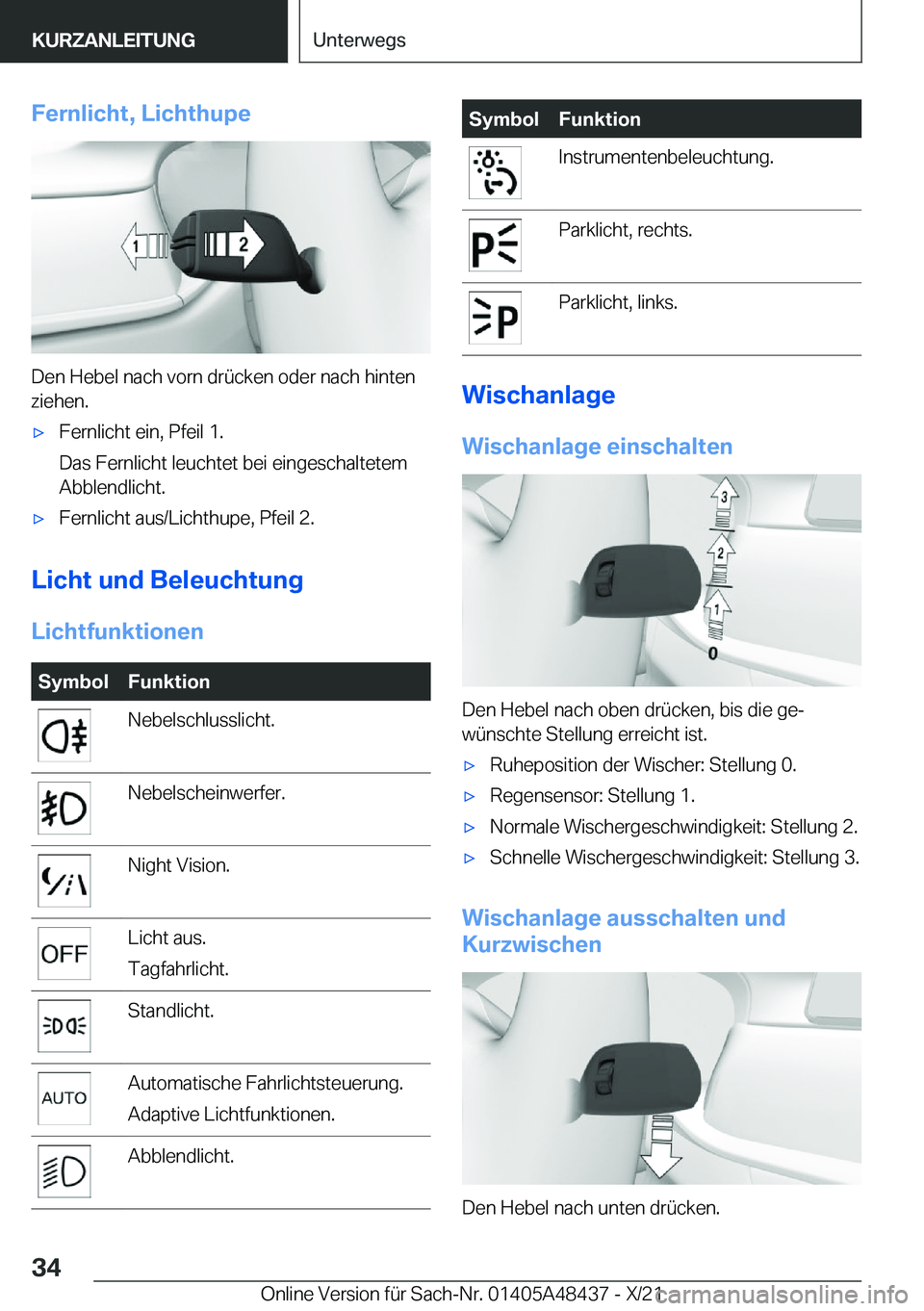 BMW X7 2022  Betriebsanleitungen (in German) �F�e�r�n�l�i�c�h�t�,��L�i�c�h�t�h�u�p�e
�D�e�n��H�e�b�e�l��n�a�c�h��v�o�r�n��d�r�