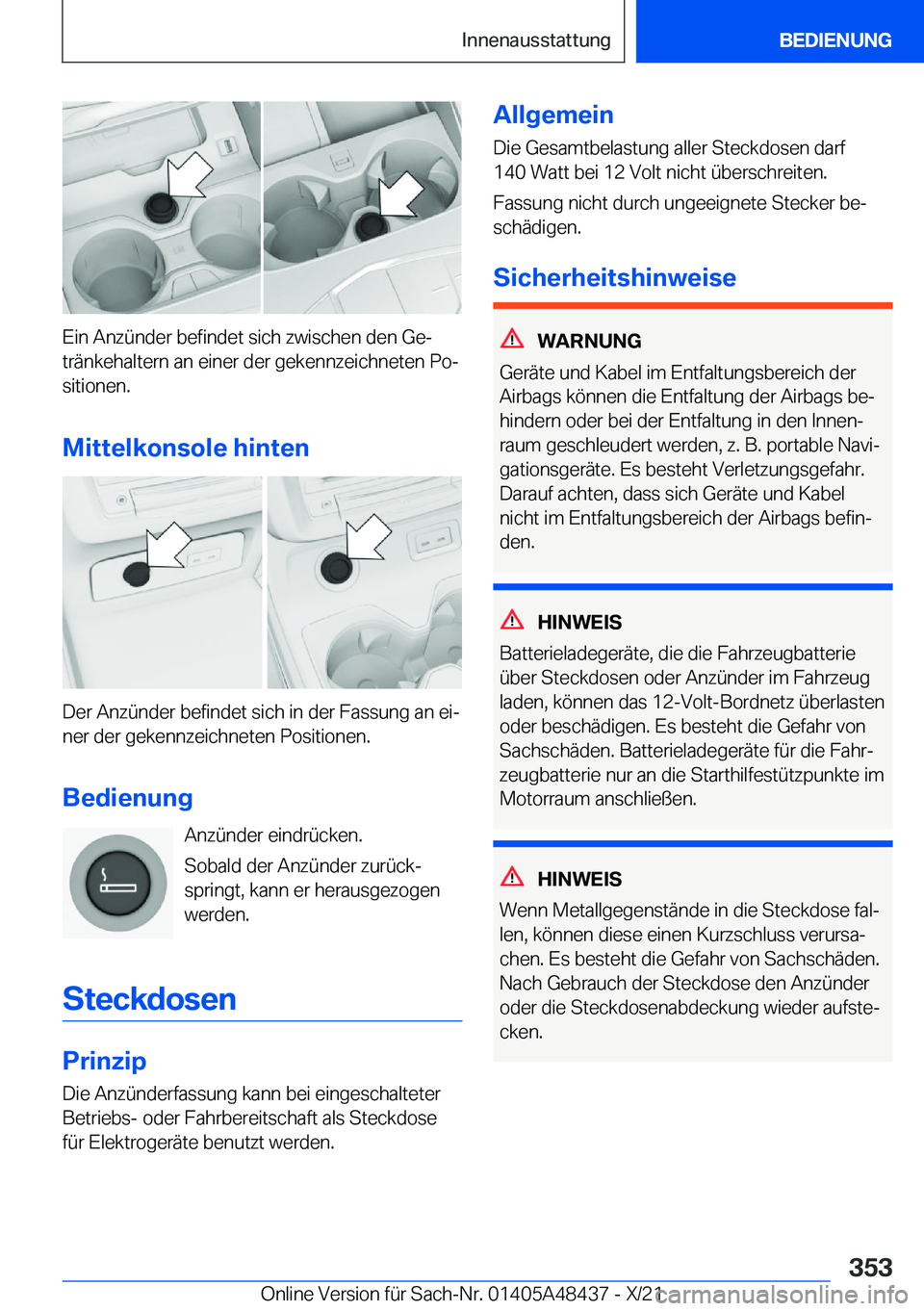 BMW X7 2022  Betriebsanleitungen (in German) �E�i�n��A�n�z�