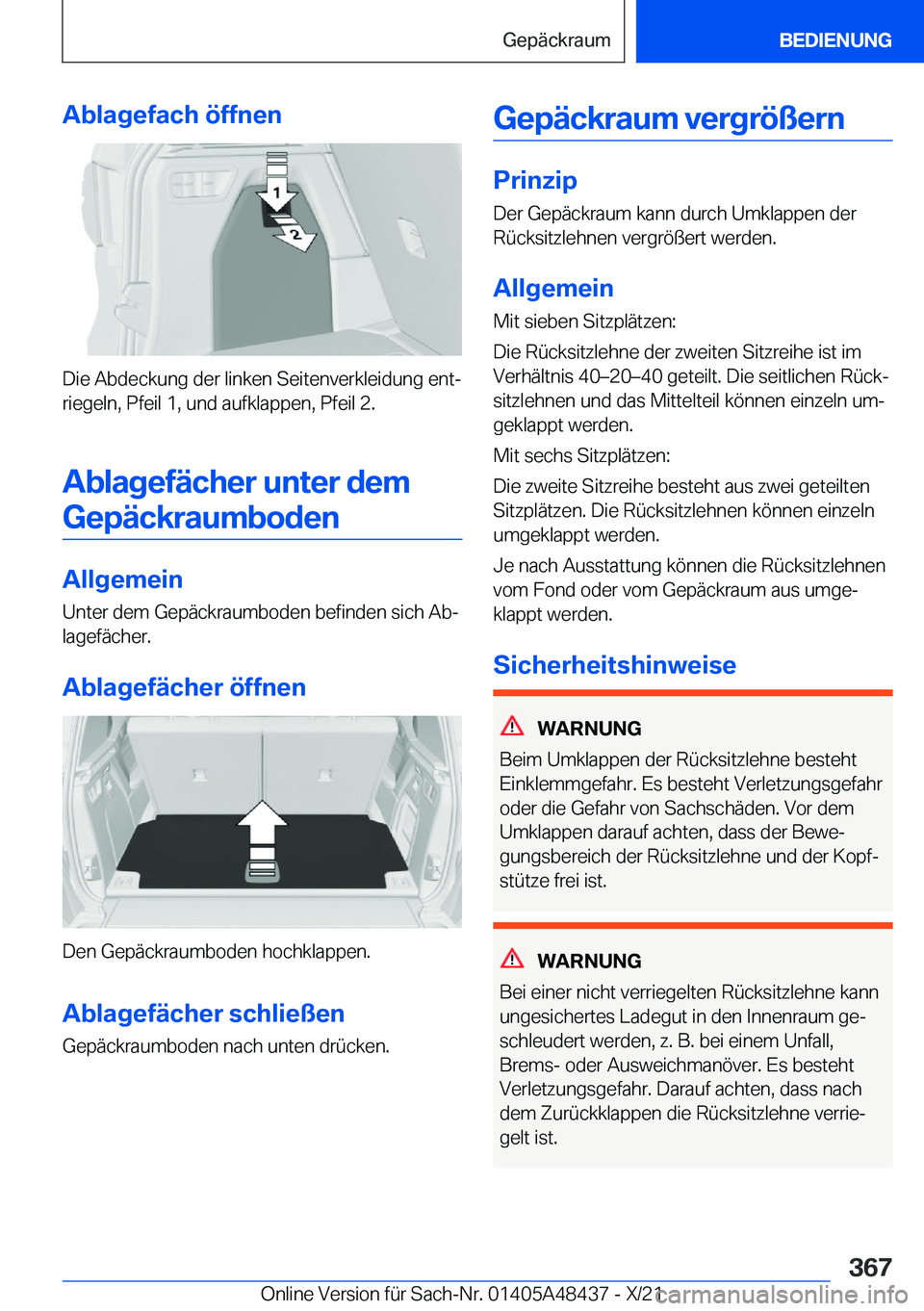 BMW X7 2022  Betriebsanleitungen (in German) �A�b�l�a�g�e�f�a�c�h��