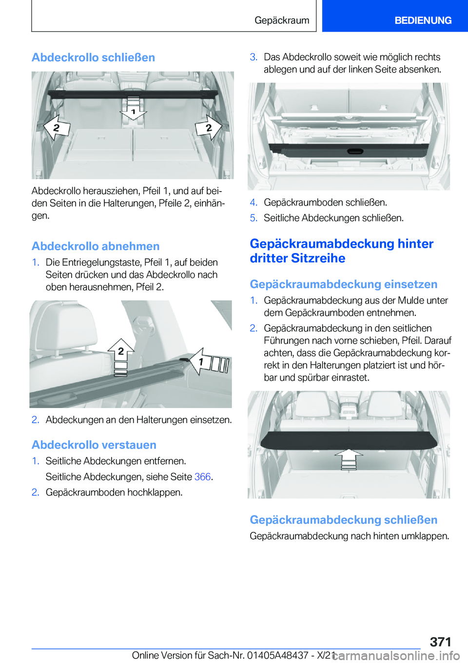 BMW X7 2022  Betriebsanleitungen (in German) �A�b�d�e�c�k�r�o�l�l�o��s�c�h�l�i�e�