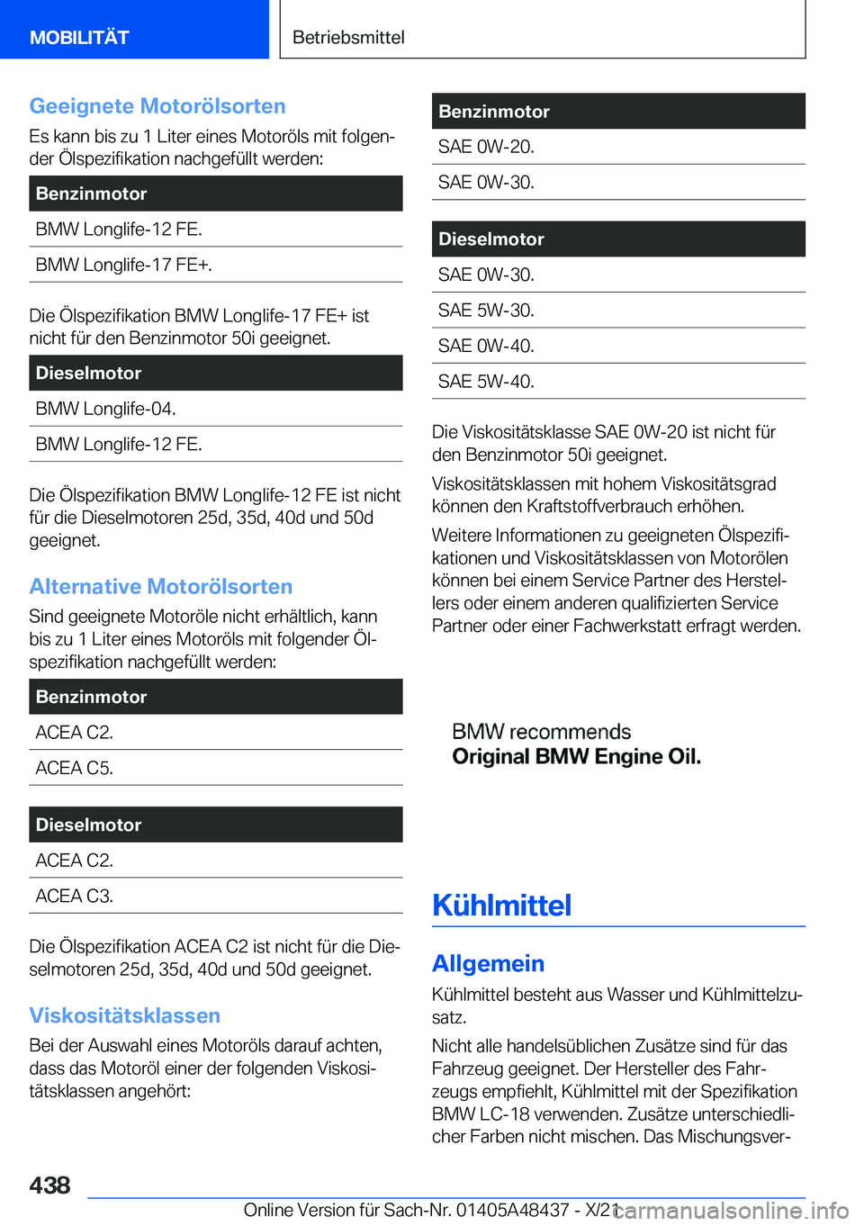 BMW X7 2022  Betriebsanleitungen (in German) �G�e�e�i�g�n�e�t�e��M�o�t�o�r�