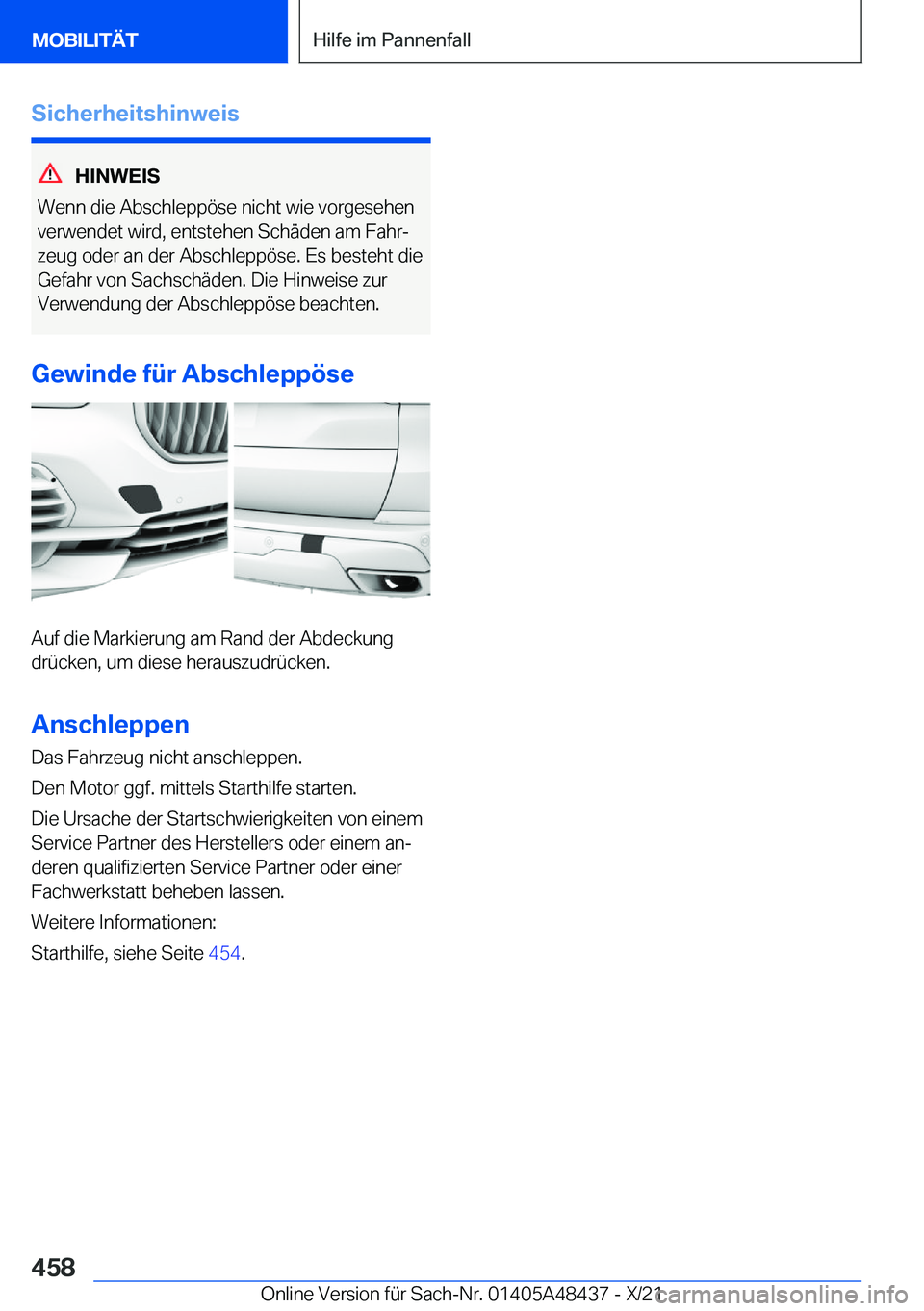 BMW X7 2022  Betriebsanleitungen (in German) �S�i�c�h�e�r�h�e�i�t�s�h�i�n�w�e�i�s
�H�I�N�W�E�I�S
�W�e�n�n��d�i�e��A�b�s�c�h�l�e�p�p�