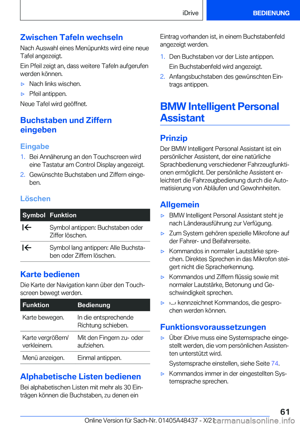 BMW X7 2022  Betriebsanleitungen (in German) �Z�w�i�s�c�h�e�n��T�a�f�e�l�n��w�e�c�h�s�e�l�n
�N�a�c�h��A�u�s�w�a�h�l��e�i�n�e�s��M�e�n�