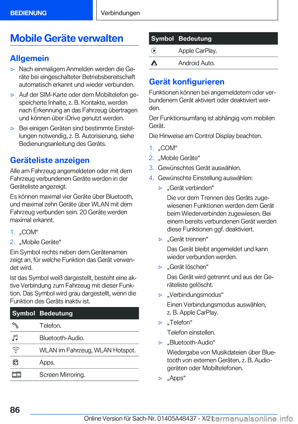 BMW X7 2022  Betriebsanleitungen (in German) �M�o�b�i�l�e��G�e�r�
