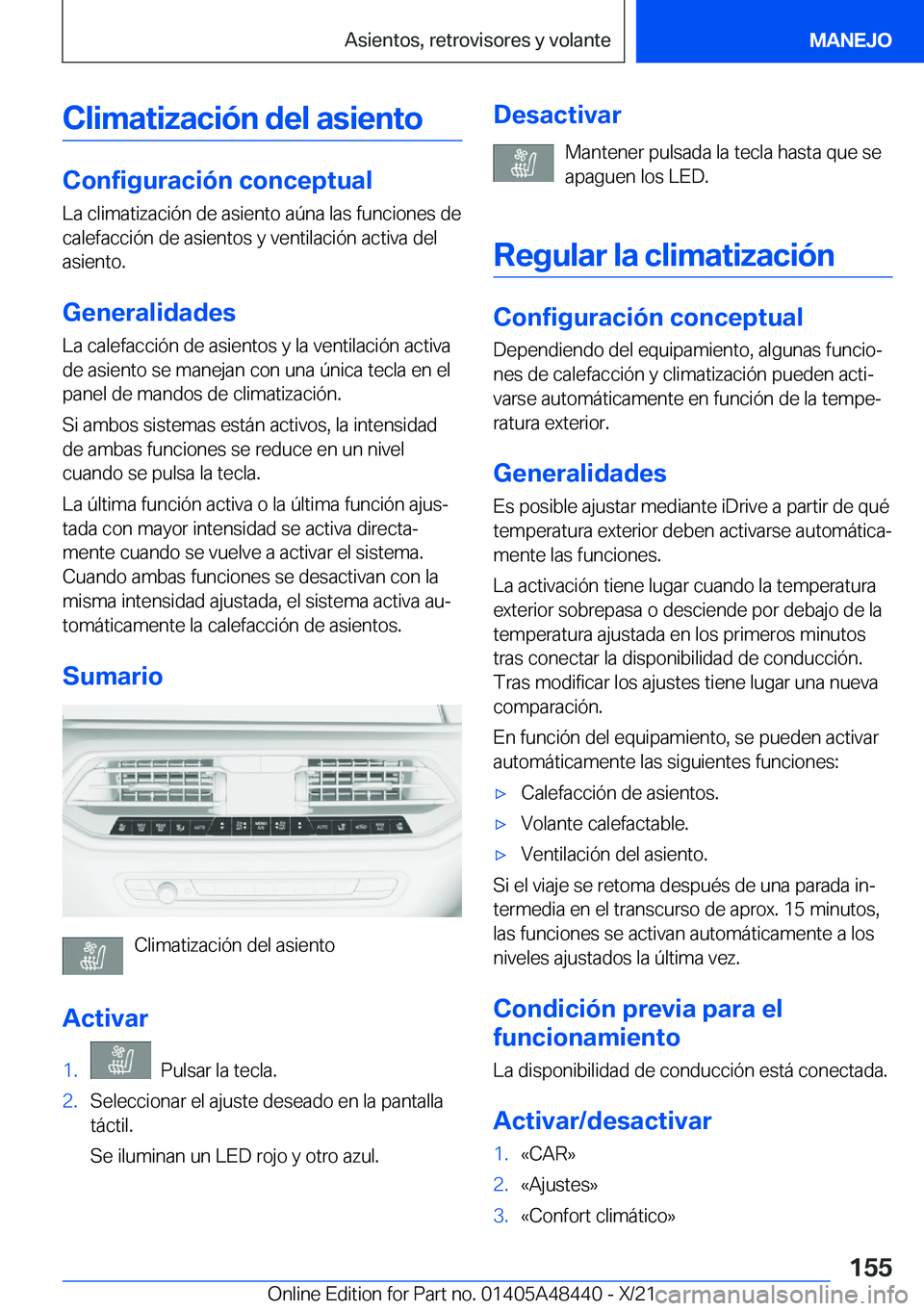 BMW X7 2022  Manuales de Empleo (in Spanish) �C�l�i�m�a�t�i�z�a�c�i�