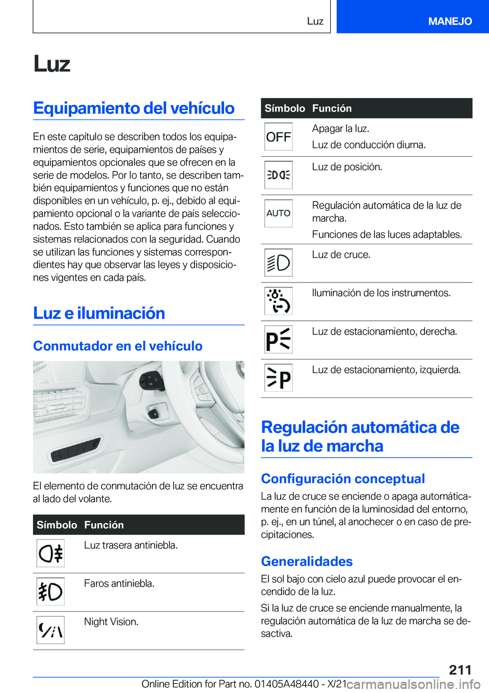 BMW X7 2022  Manuales de Empleo (in Spanish) �L�u�z�E�q�u�i�p�a�m�i�e�n�t�o��d�e�l��v�e�h�