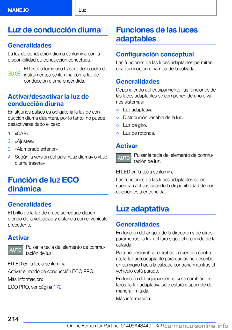 BMW X7 2022  Manuales de Empleo (in Spanish) �L�u�z��d�e��c�o�n�d�u�c�c�i�