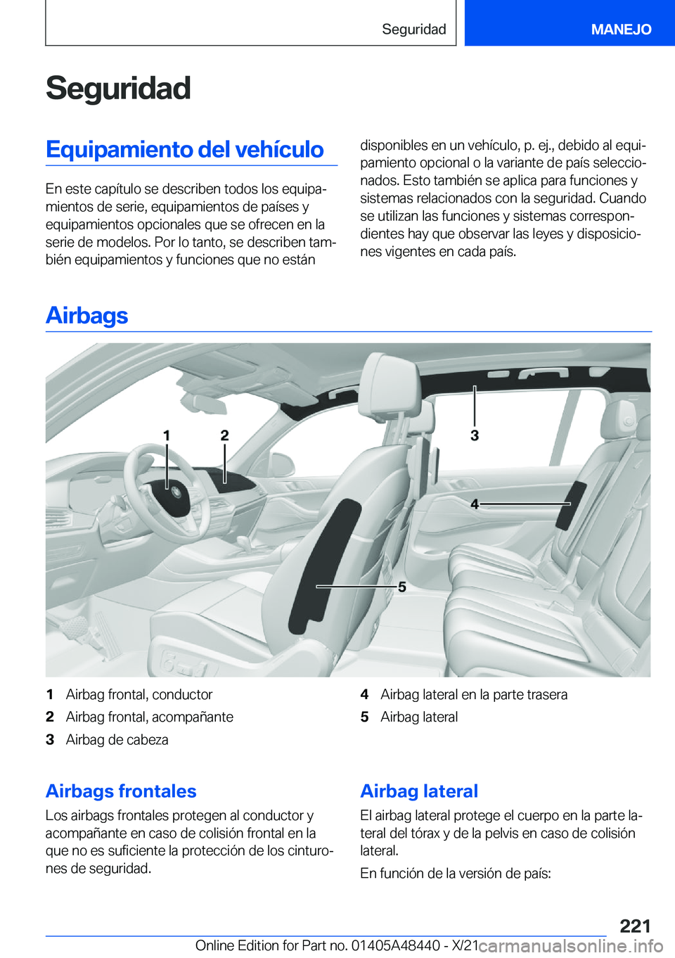 BMW X7 2022  Manuales de Empleo (in Spanish) �S�e�g�u�r�i�d�a�d�E�q�u�i�p�a�m�i�e�n�t�o��d�e�l��v�e�h�