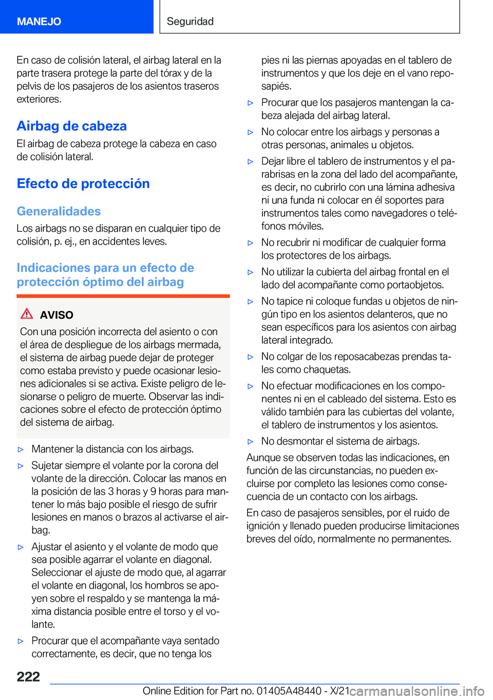 BMW X7 2022  Manuales de Empleo (in Spanish) �E�n��c�a�s�o��d�e��c�o�l�i�s�i�