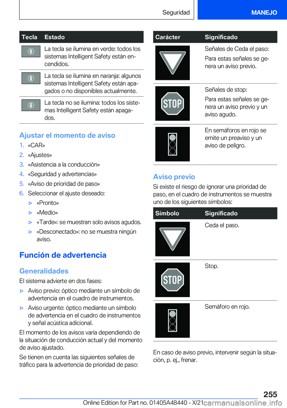 BMW X7 2022  Manuales de Empleo (in Spanish) �T�e�c�l�a�E�s�t�a�d�o�L�a��t�e�c�l�a��s�e��i�l�u�m�i�n�a��e�n��v�e�r�d�e�:��t�o�d�o�s��l�o�s�s�i�s�t�e�m�a�s��I�n�t�e�l�l�i�g�e�n�t��S�a�f�e�t�y��e�s�t�