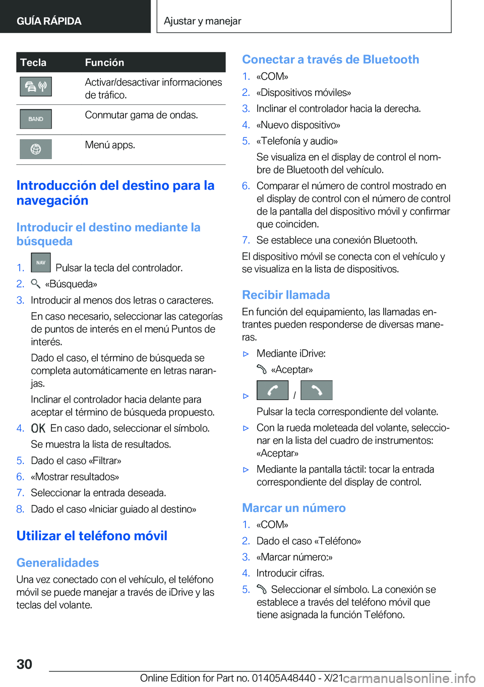 BMW X7 2022  Manuales de Empleo (in Spanish) �T�e�c�l�a�F�u�n�c�i�
