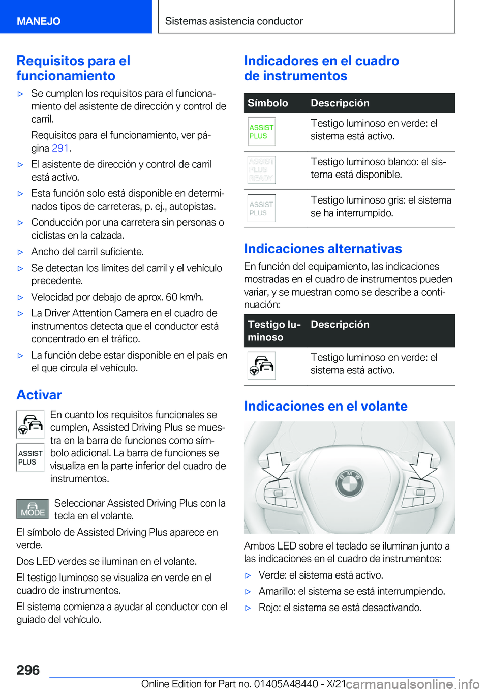 BMW X7 2022  Manuales de Empleo (in Spanish) �R�e�q�u�i�s�i�t�o�s��p�a�r�a��e�l
�f�u�n�c�i�o�n�a�m�i�e�n�t�ox�S�e��c�u�m�p�l�e�n��l�o�s��r�e�q�u�i�s�i�t�o�s��p�a�r�a��e�l��f�u�n�c�i�o�n�aª �m�i�e�n�t�o��d�e�l��a�s�i�s�t�e�n�t�e��d�