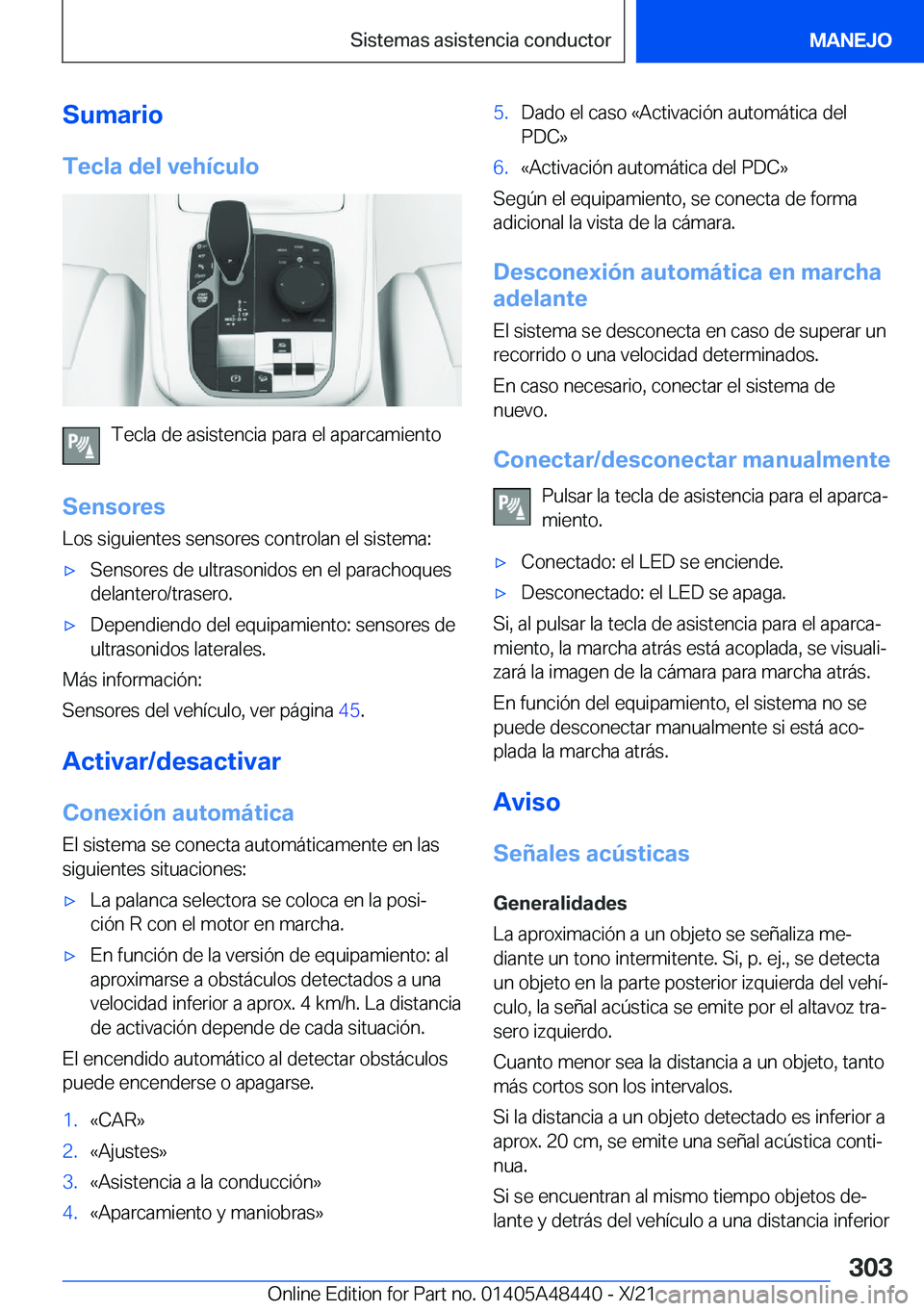 BMW X7 2022  Manuales de Empleo (in Spanish) �S�u�m�a�r�i�o�T�e�c�l�a��d�e�l��v�e�h�