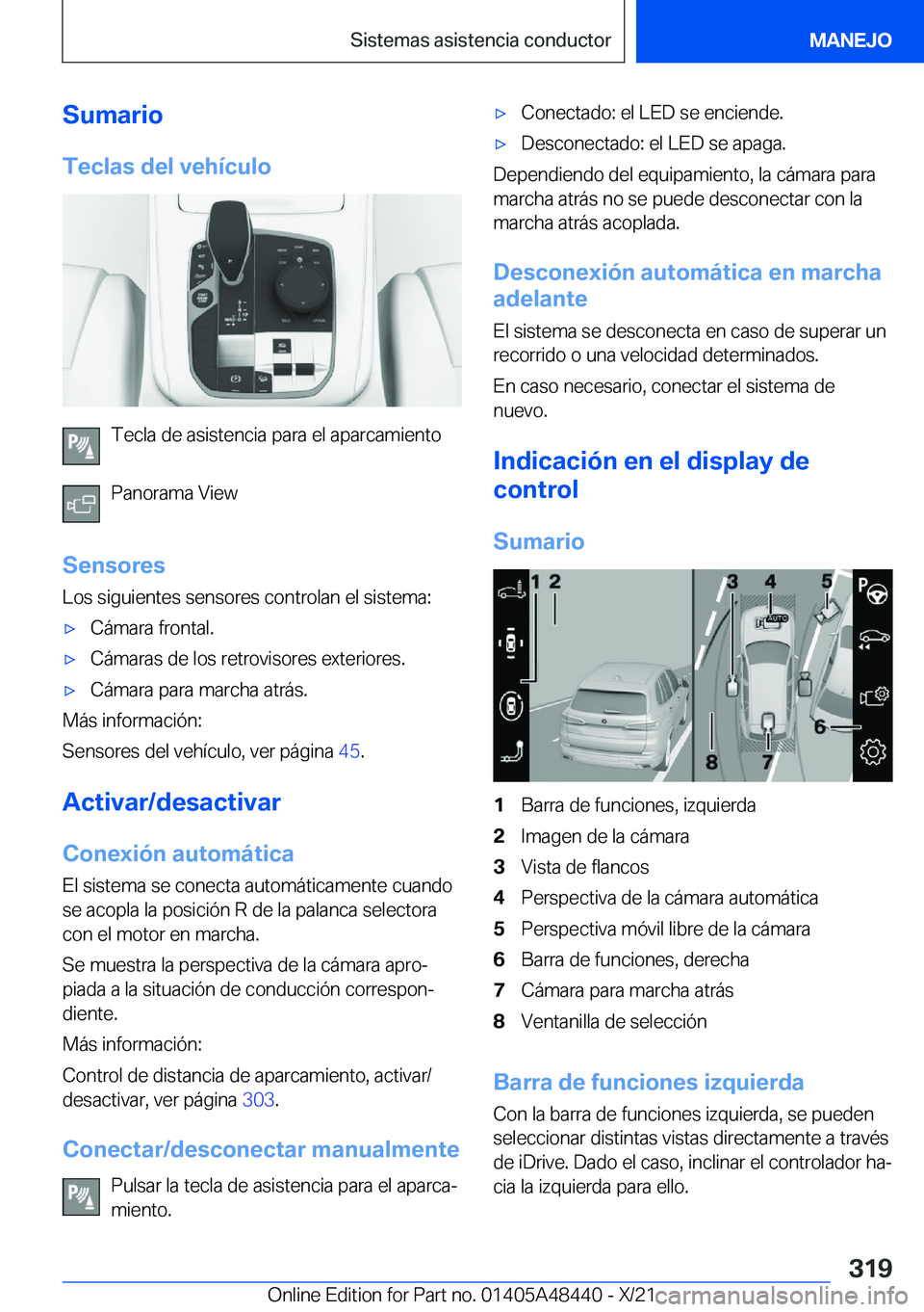 BMW X7 2022  Manuales de Empleo (in Spanish) �S�u�m�a�r�i�o�T�e�c�l�a�s��d�e�l��v�e�h�