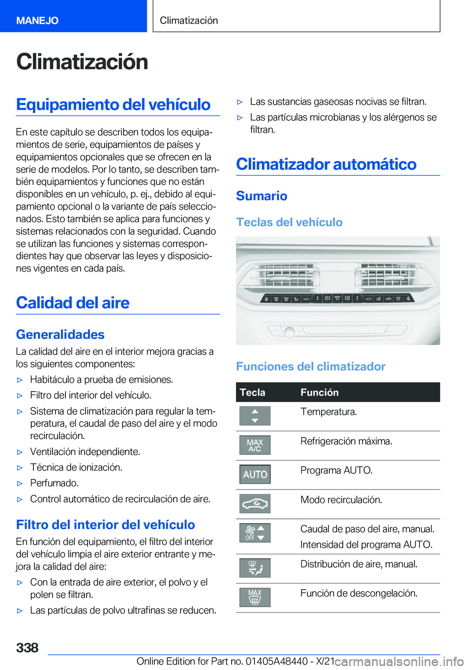 BMW X7 2022  Manuales de Empleo (in Spanish) �C�l�i�m�a�t�i�z�a�c�i�