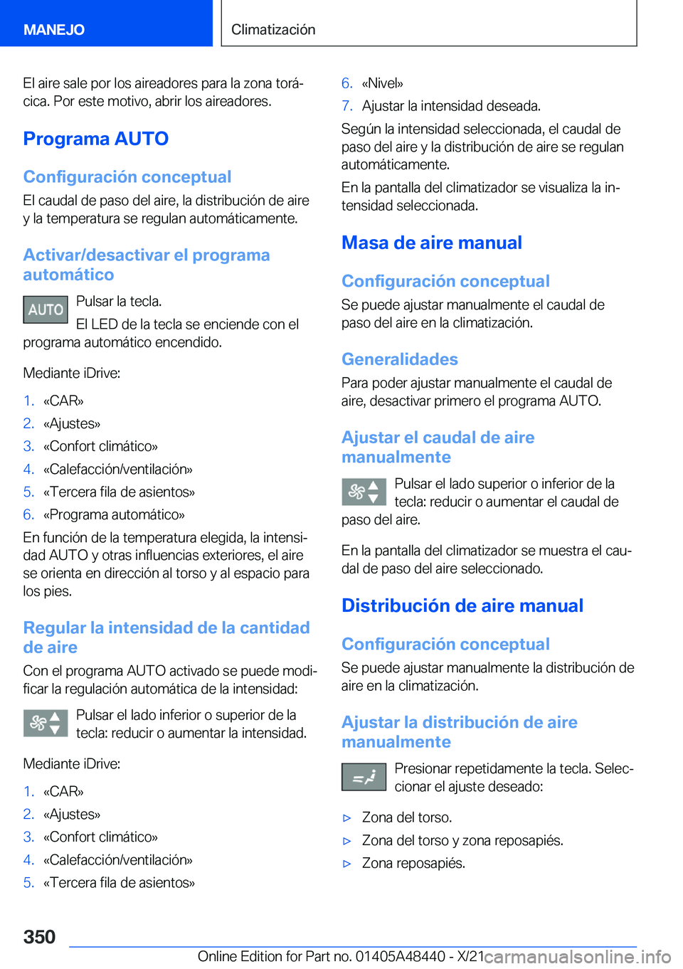 BMW X7 2022  Manuales de Empleo (in Spanish) �E�l��a�i�r�e��s�a�l�e��p�o�r��l�o�s��a�i�r�e�a�d�o�r�e�s��p�a�r�a��l�a��z�o�n�a��t�o�r�