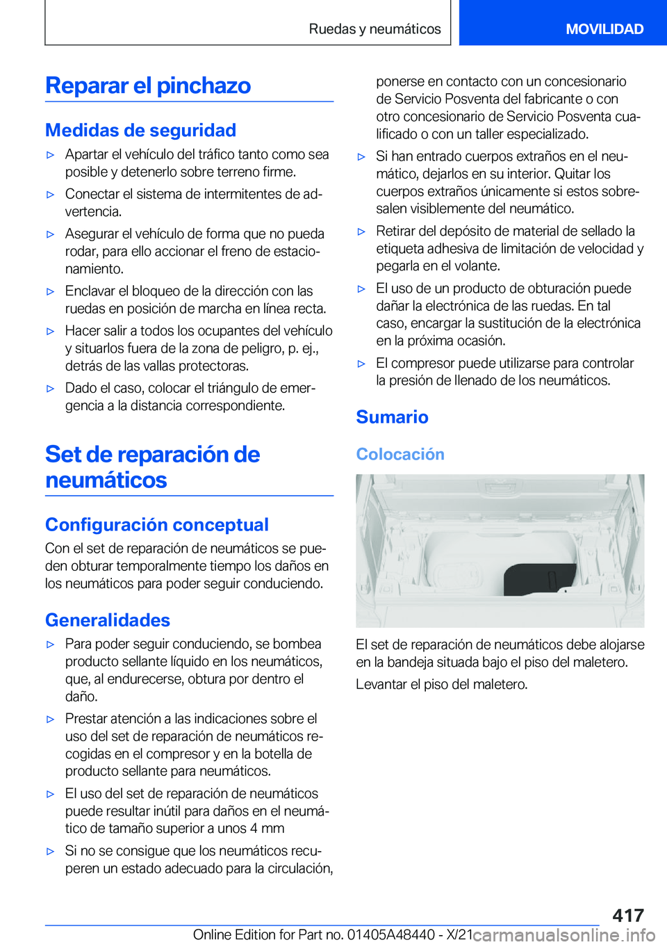 BMW X7 2022  Manuales de Empleo (in Spanish) �R�e�p�a�r�a�r��e�l��p�i�n�c�h�a�z�o
�M�e�d�i�d�a�s��d�e��s�e�g�u�r�i�d�a�d
x�A�p�a�r�t�a�r��e�l��v�e�h�
