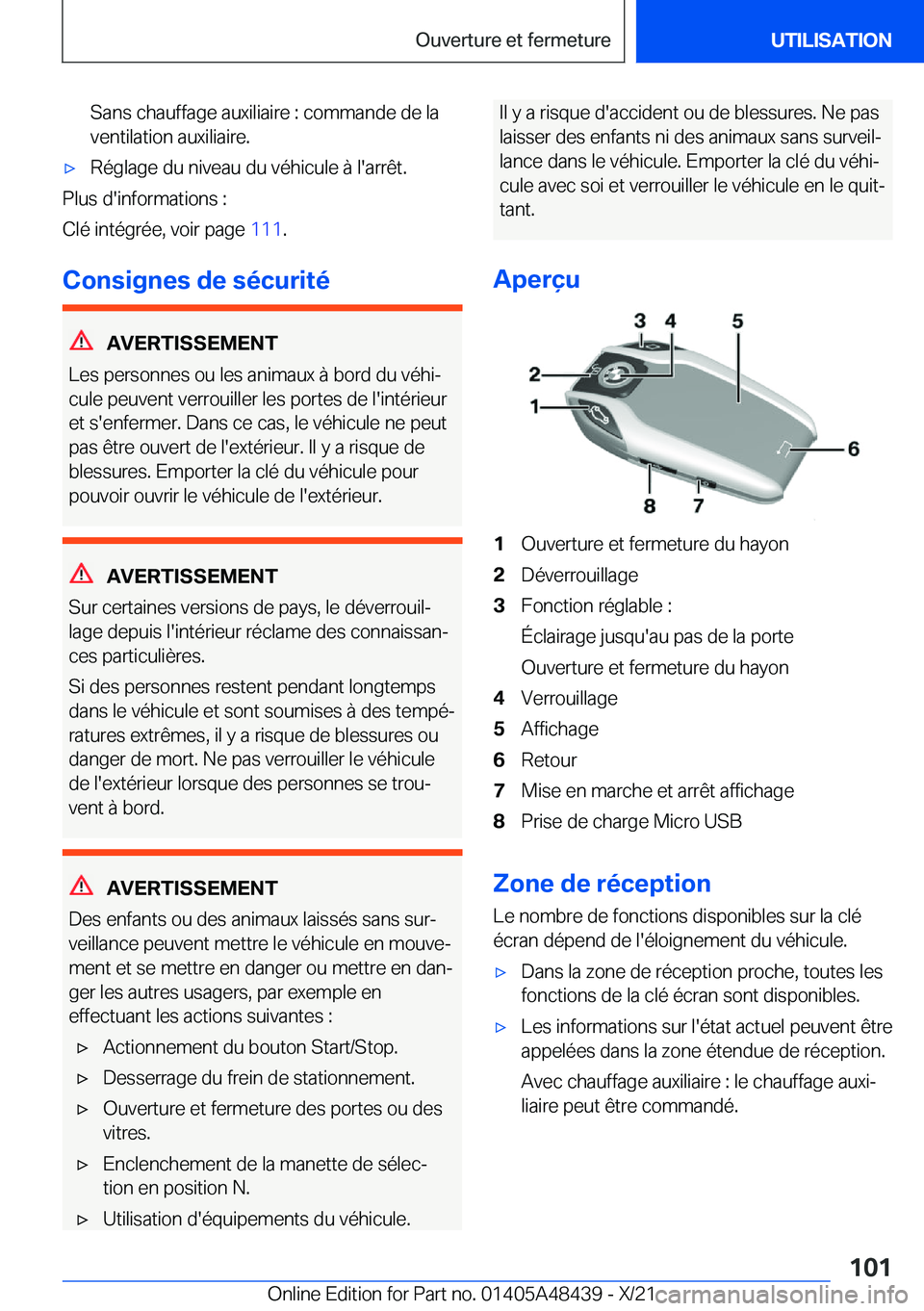 BMW X7 2022  Notices Demploi (in French) �S�a�n�s��c�h�a�u�f�f�a�g�e��a�u�x�i�l�i�a�i�r�e��:��c�o�m�m�a�n�d�e��d�e��l�a
�v�e�n�t�i�l�a�t�i�o�n��a�u�x�i�l�i�a�i�r�e�.'x�R�é�g�l�a�g�e��d�u��n�i�v�e�a�u��d�u��v�é�h�i�c�u�l�e��