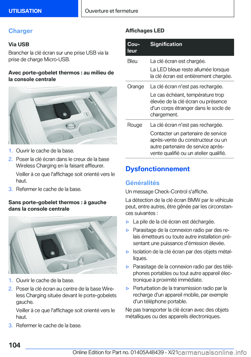 BMW X7 2022  Notices Demploi (in French) �C�h�a�r�g�e�r
�V�i�a��U�S�B
�B�r�a�n�c�h�e�r��l�a��c�l�é��é�c�r�a�n��s�u�r��u�n�e��p�r�i�s�e��U�S�B��v�i�a��l�a
�p�r�i�s�e��d�e��c�h�a�r�g�e��M�i�c�r�o�-�U�S�B�.
�A�v�e�c��p�o�r�t�e�-
