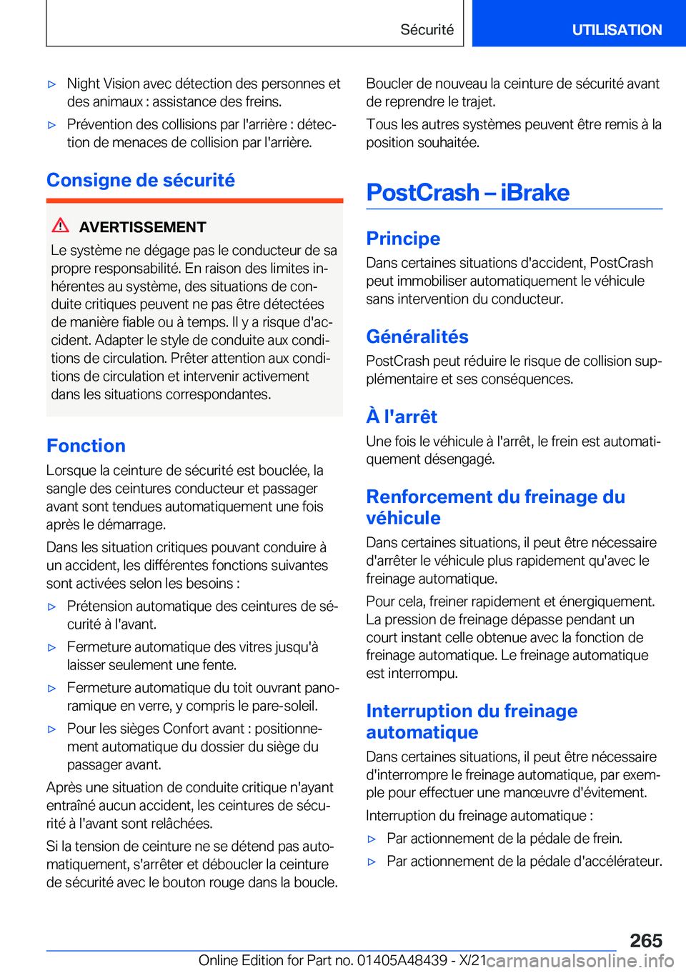 BMW X7 2022  Notices Demploi (in French) 'x�N�i�g�h�t��V�i�s�i�o�n��a�v�e�c��d�é�t�e�c�t�i�o�n��d�e�s��p�e�r�s�o�n�n�e�s��e�t
�d�e�s��a�n�i�m�a�u�x��:��a�s�s�i�s�t�a�n�c�e��d�e�s��f�r�e�i�n�s�.'x�P�r�é�v�e�n�t�i�o�n��d�