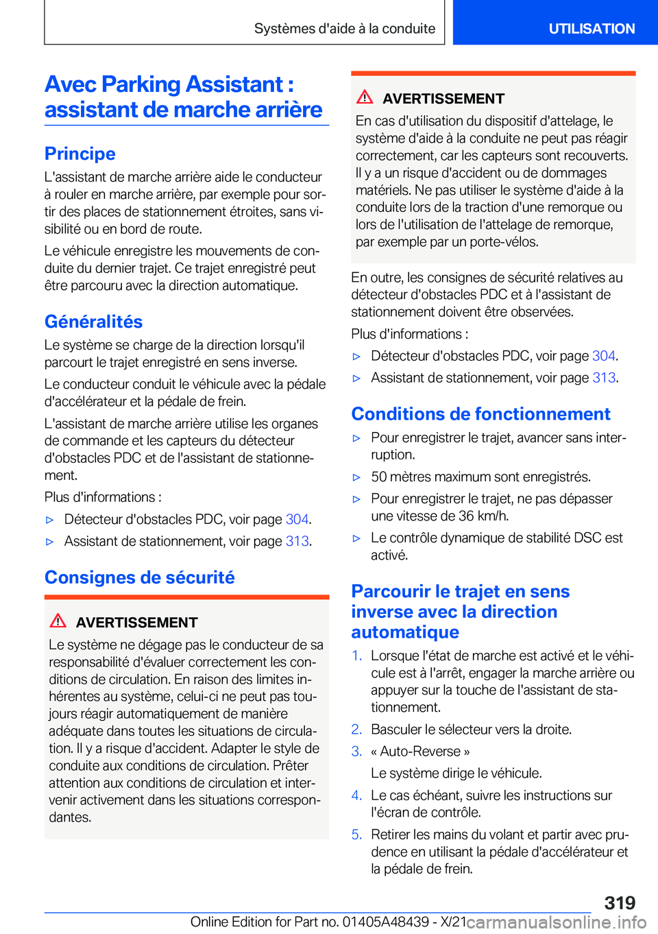 BMW X7 2022  Notices Demploi (in French) �A�v�e�c��P�a�r�k�i�n�g��A�s�s�i�s�t�a�n�t��:�a�s�s�i�s�t�a�n�t��d�e��m�a�r�c�h�e��a�r�r�i�è�r�e
�P�r�i�n�c�i�p�e
�L�'�a�s�s�i�s�t�a�n�t��d�e��m�a�r�c�h�e��a�r�r�i�è�r�e��a�i�d�e��l�e