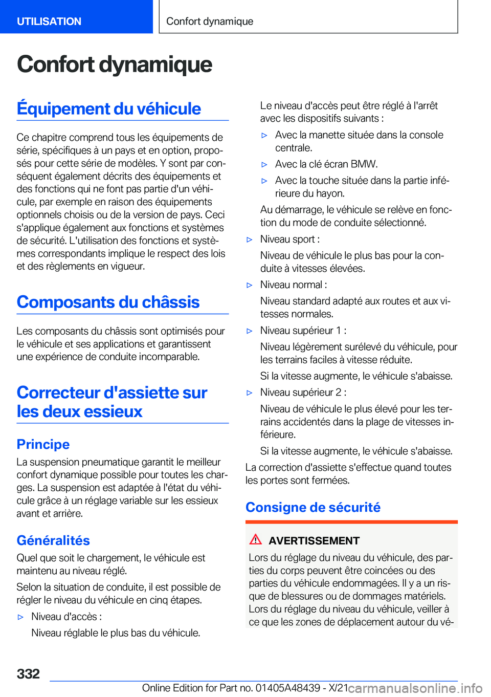 BMW X7 2022  Notices Demploi (in French) �C�o�n�f�o�r�t��d�y�n�a�m�i�q�u�e�