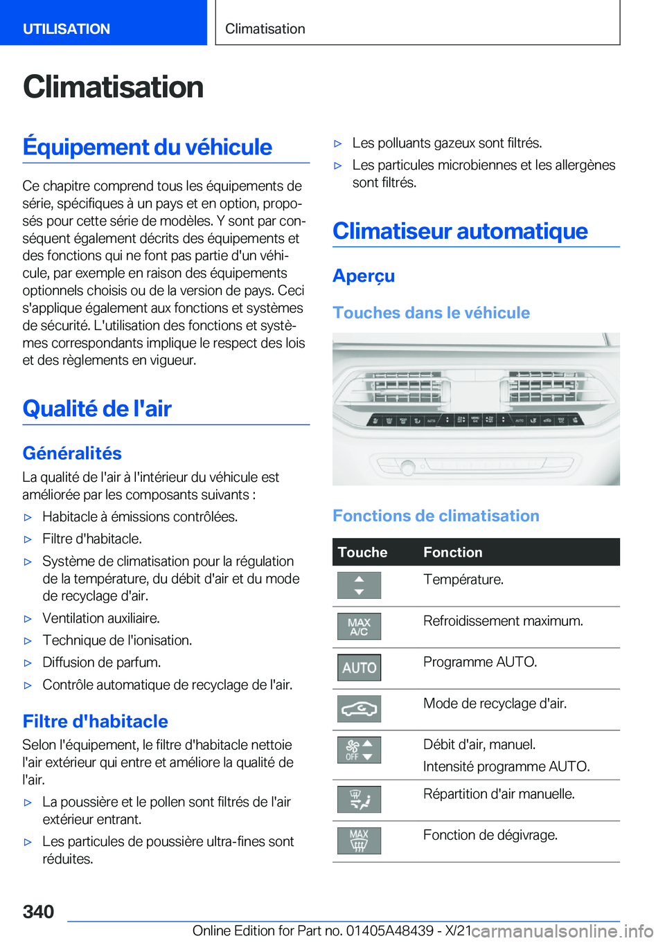 BMW X7 2022  Notices Demploi (in French) �C�l�i�m�a�t�i�s�a�t�i�o�n�