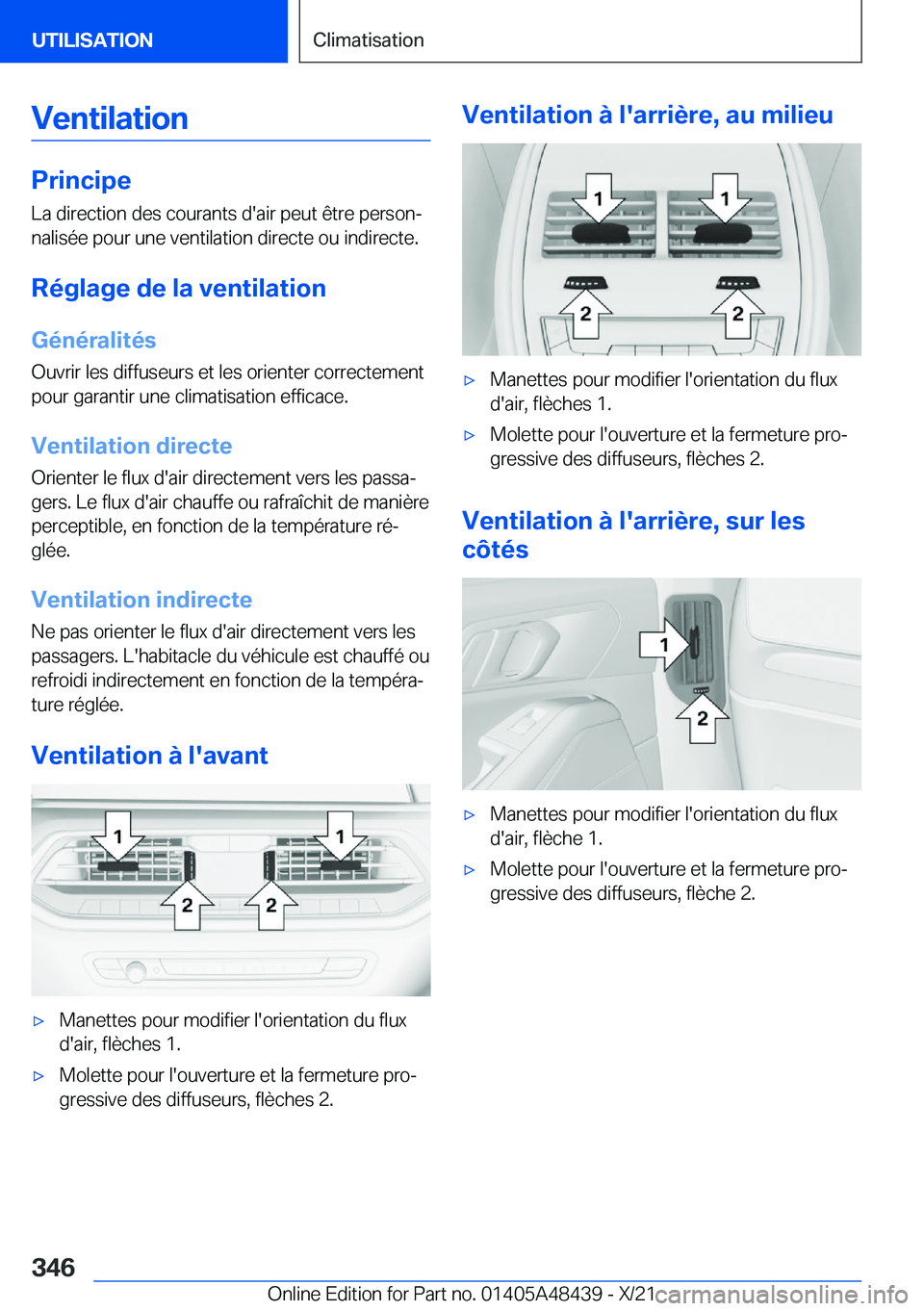 BMW X7 2022  Notices Demploi (in French) �V�e�n�t�i�l�a�t�i�o�n
�P�r�i�n�c�i�p�e�L�a��d�i�r�e�c�t�i�o�n��d�e�s��c�o�u�r�a�n�t�s��d�'�a�i�r��p�e�u�t��ê�t�r�e��p�e�r�s�o�nj�n�a�l�i�s�é�e��p�o�u�r��u�n�e��v�e�n�t�i�l�a�t�i�o�n�