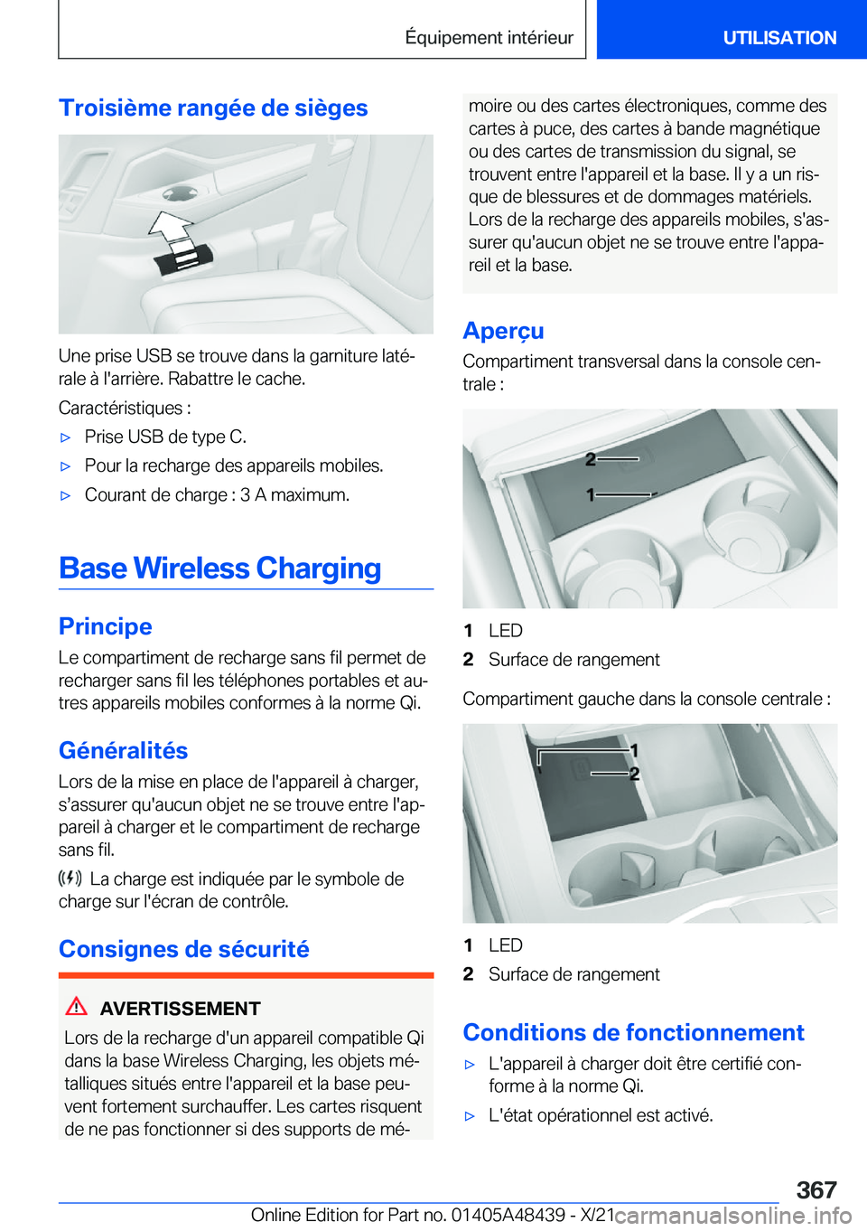 BMW X7 2022  Notices Demploi (in French) �T�r�o�i�s�i�è�m�e��r�a�n�g�é�e��d�e��s�i�è�g�e�s
�U�n�e��p�r�i�s�e��U�S�B��s�e��t�r�o�u�v�e��d�a�n�s��l�a��g�a�r�n�i�t�u�r�e��l�a�t�éj
�r�a�l�e��